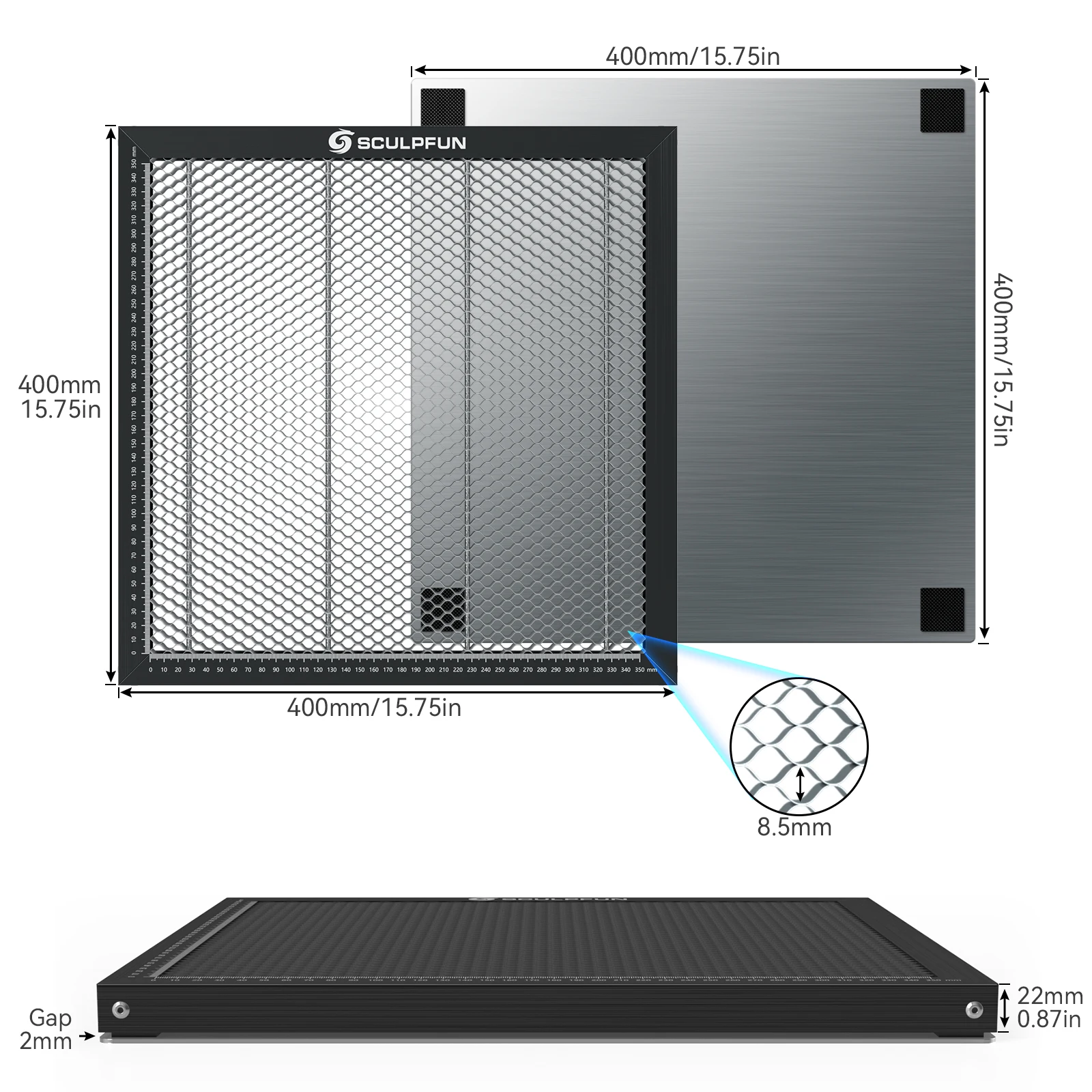 SCULPFUN Honeycomb Working Table for Laser Engraver CO2 Engraving Cutting Machine 400x400x22mm Safemetal desktop protection boad