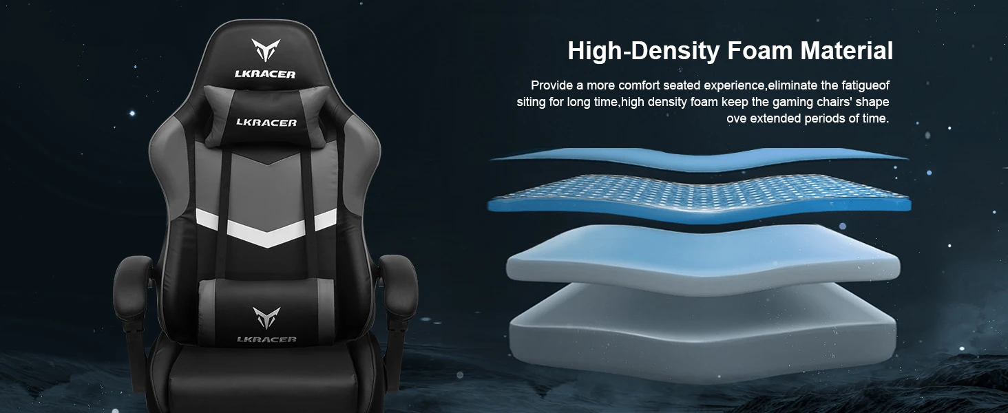 LUCK RACER Gaming chair with footrest Office Chair Ergonomic with Adjustable Loin Pillows, Pillow Gaming Chair