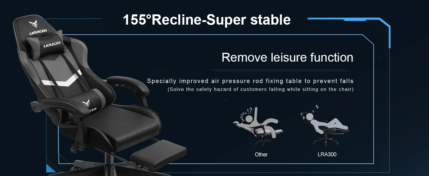 LUCK RACER Gaming chair with footrest Office Chair Ergonomic with Adjustable Loin Pillows, Pillow Gaming Chair