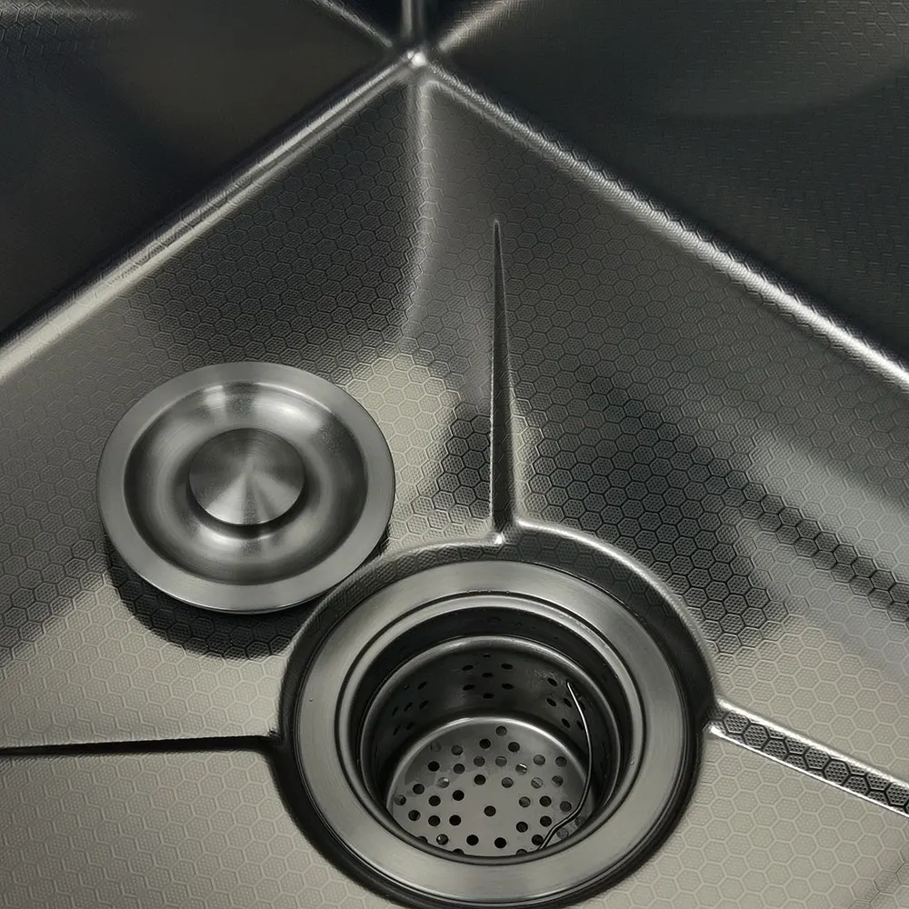 Honeycomb Kitchen Sink Anti-Scratch Nano Technology Left Drain Above Mount Washing Basin Stainless Steel Sinks Waterfall Faucet