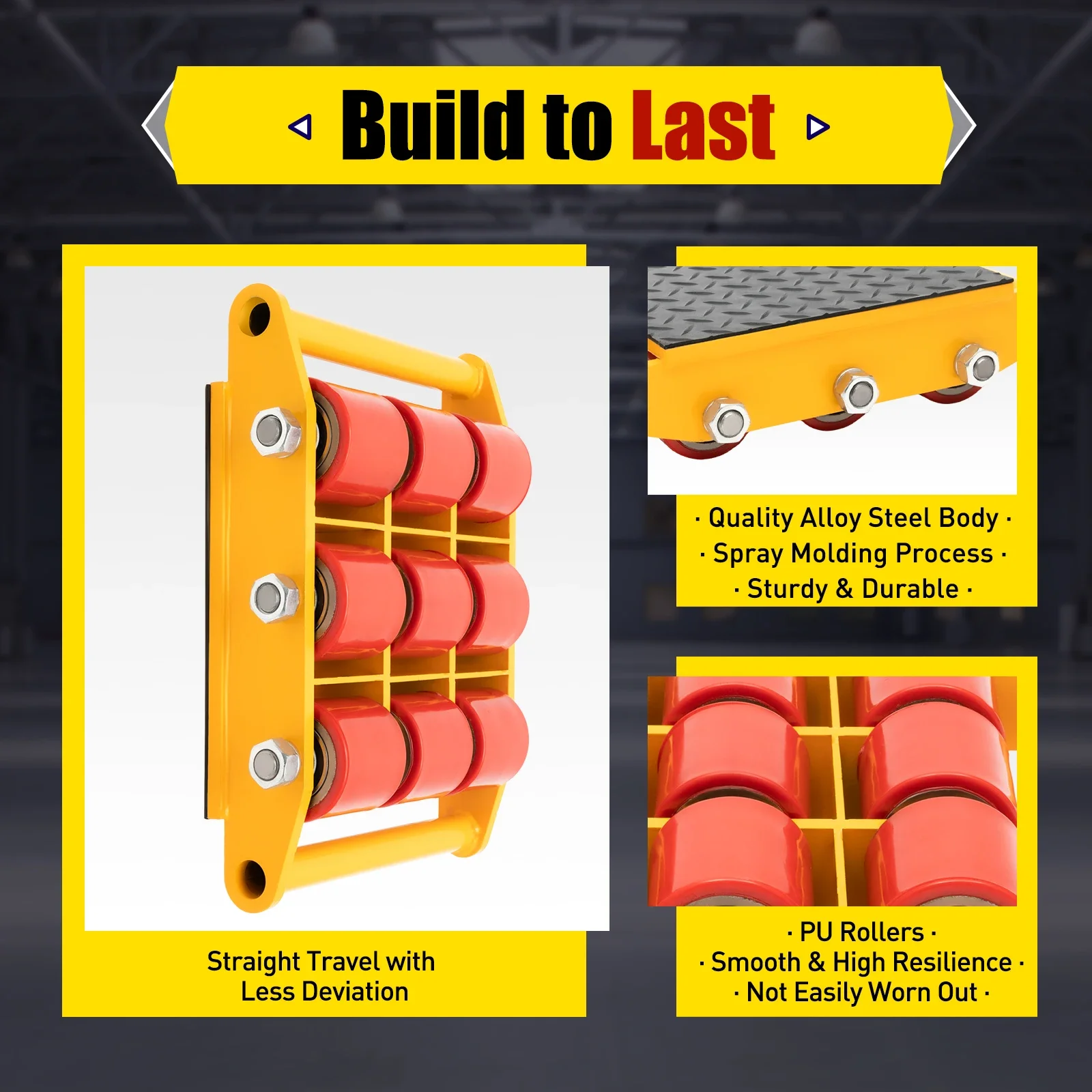 7T-Alloy Steel Machinery Mover 15T (33069lbs) Max-Load Mover w/9 High-Quality PU Rollers for Distributing and Transporting Large