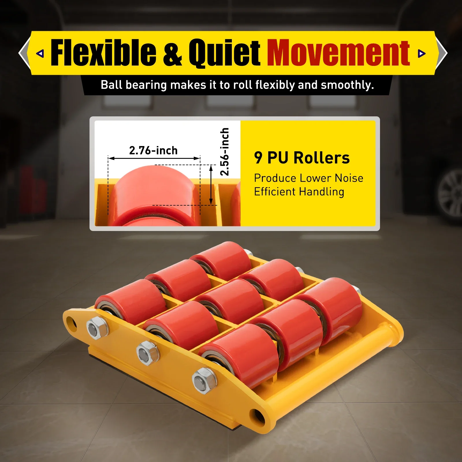 7T-Alloy Steel Machinery Mover 15T (33069lbs) Max-Load Mover w/9 High-Quality PU Rollers for Distributing and Transporting Large