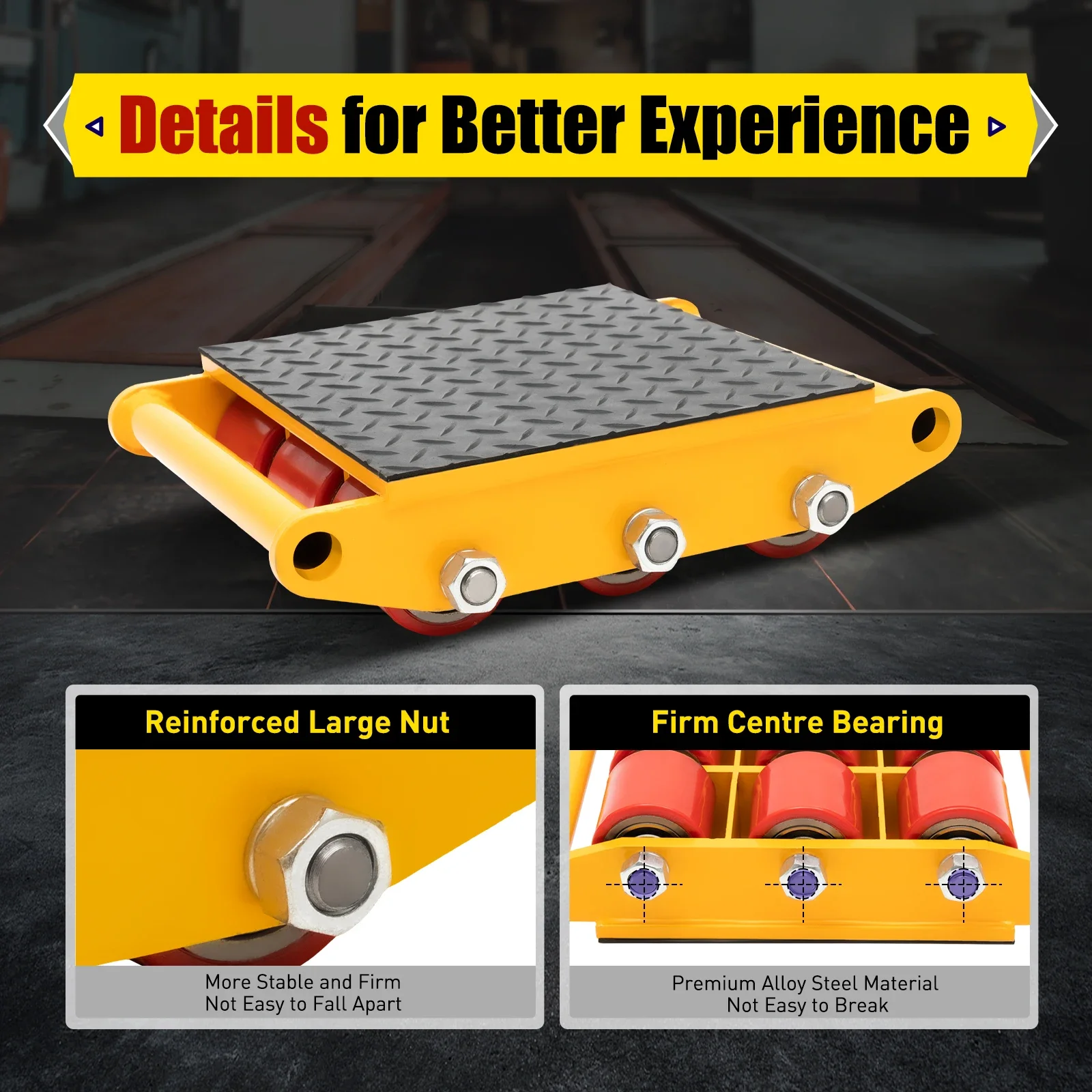 7T-Alloy Steel Machinery Mover 15T (33069lbs) Max-Load Mover w/9 High-Quality PU Rollers for Distributing and Transporting Large