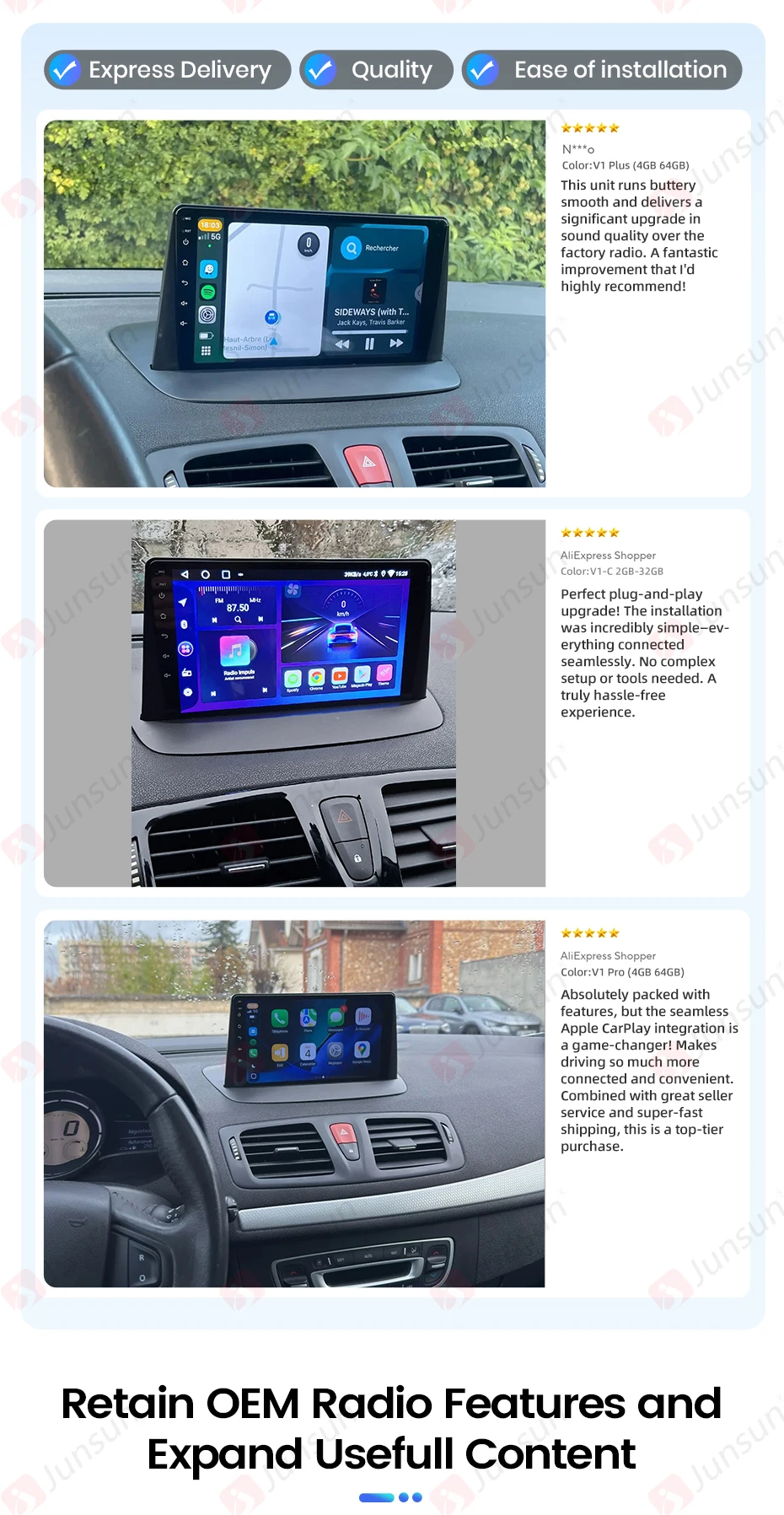 Junsun CarPlay Android Auto Radio For Renault Megane 3 Fluence Samsung SM3 2008-2014 Car Intelligent Systems RDS 2 din autoradio