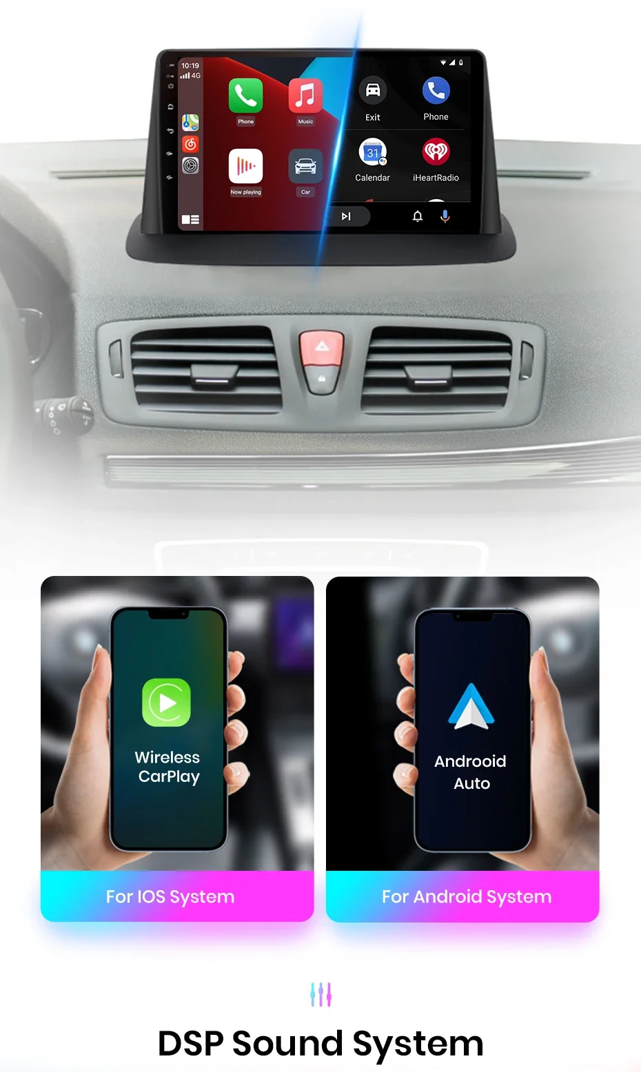 Junsun CarPlay Android Auto Radio For Renault Megane 3 Fluence Samsung SM3 2008-2014 Car Intelligent Systems RDS 2 din autoradio