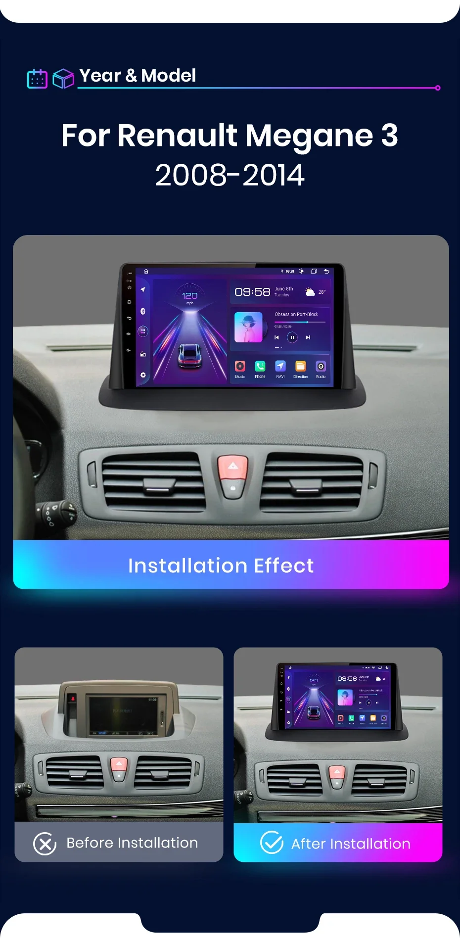 Junsun CarPlay Android Auto Radio For Renault Megane 3 Fluence Samsung SM3 2008-2014 Car Intelligent Systems RDS 2 din autoradio