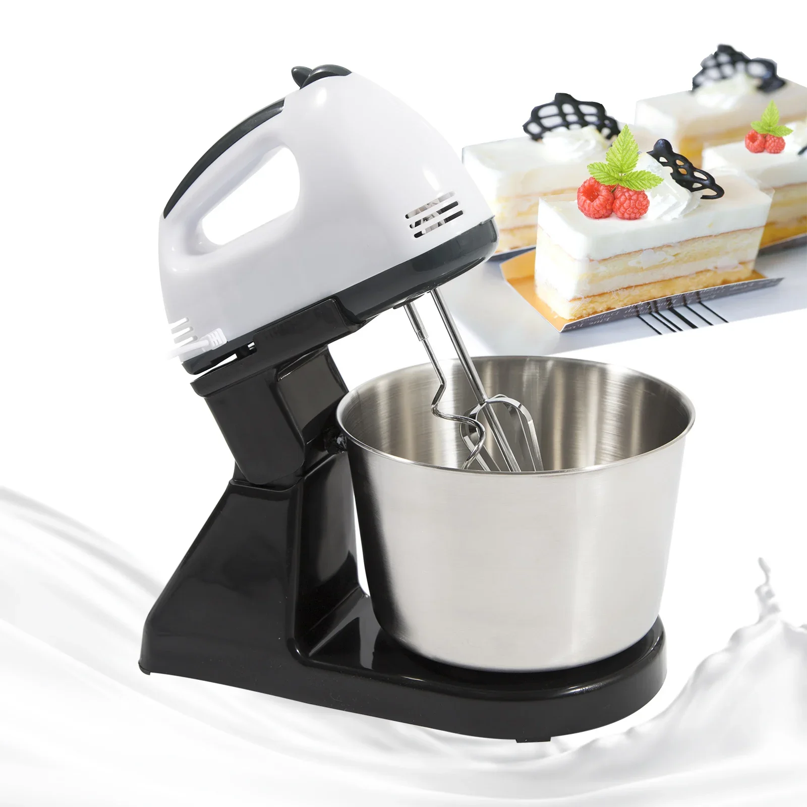 Countertop Mixer 180-350W 1.7L Capacity, Stainless Steel & Plastic Compact Design Multifunctional for Baking & Kitchen Work
