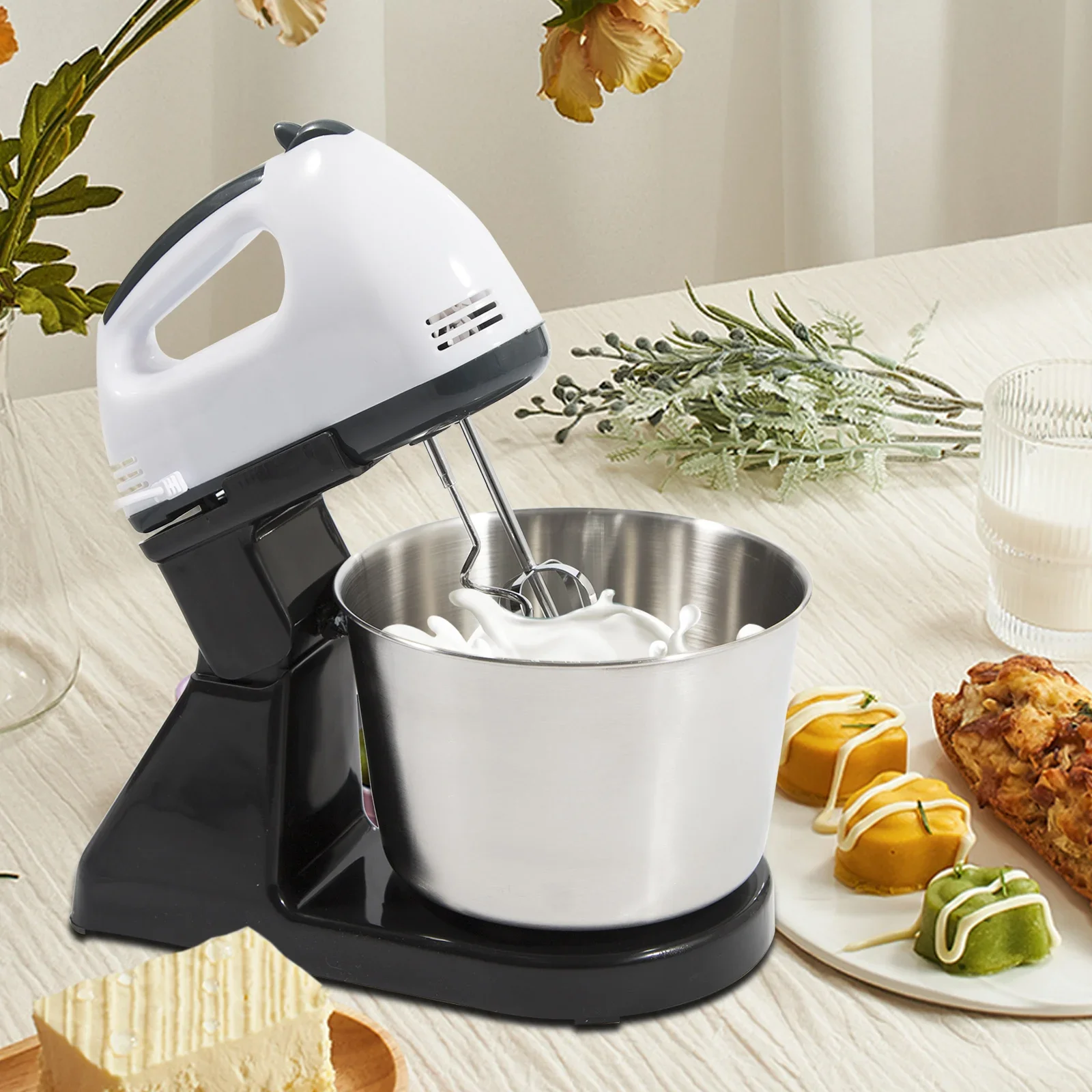 Countertop Mixer 180-350W 1.7L Capacity, Stainless Steel & Plastic Compact Design Multifunctional for Baking & Kitchen Work