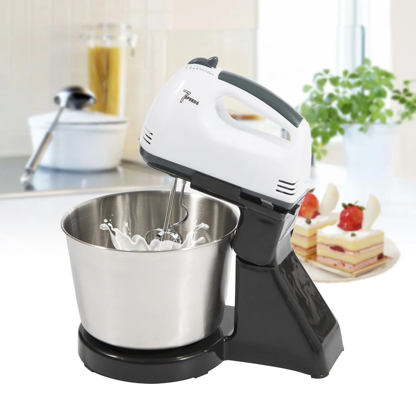 Countertop Mixer 180-350W 1.7L Capacity, Stainless Steel & Plastic Compact Design Multifunctional for Baking & Kitchen Work