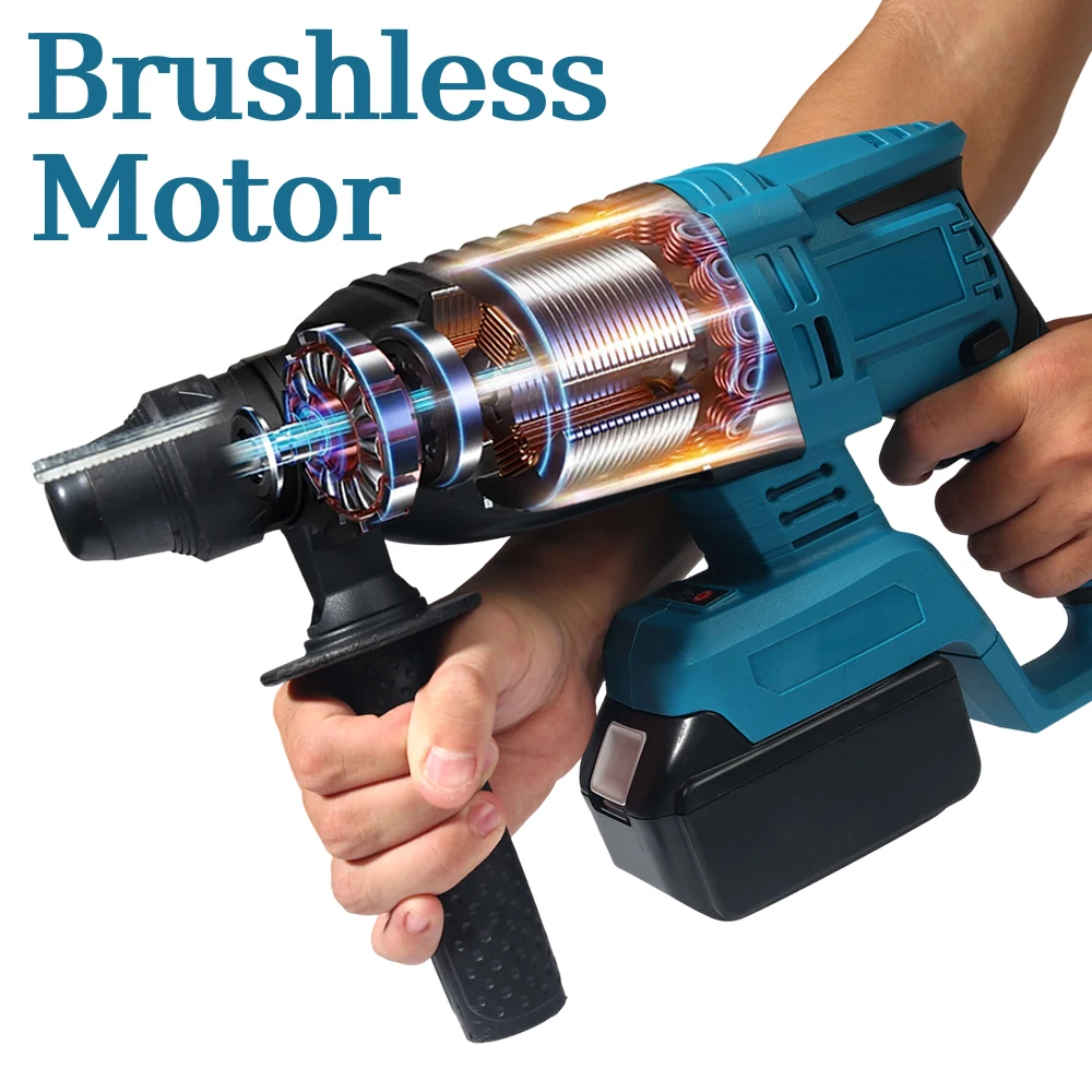26MM Brushless Electric Hammer Drill Multifunctional Rotary Cordless Rechargeable Power Tools For Makita 18V Battery
