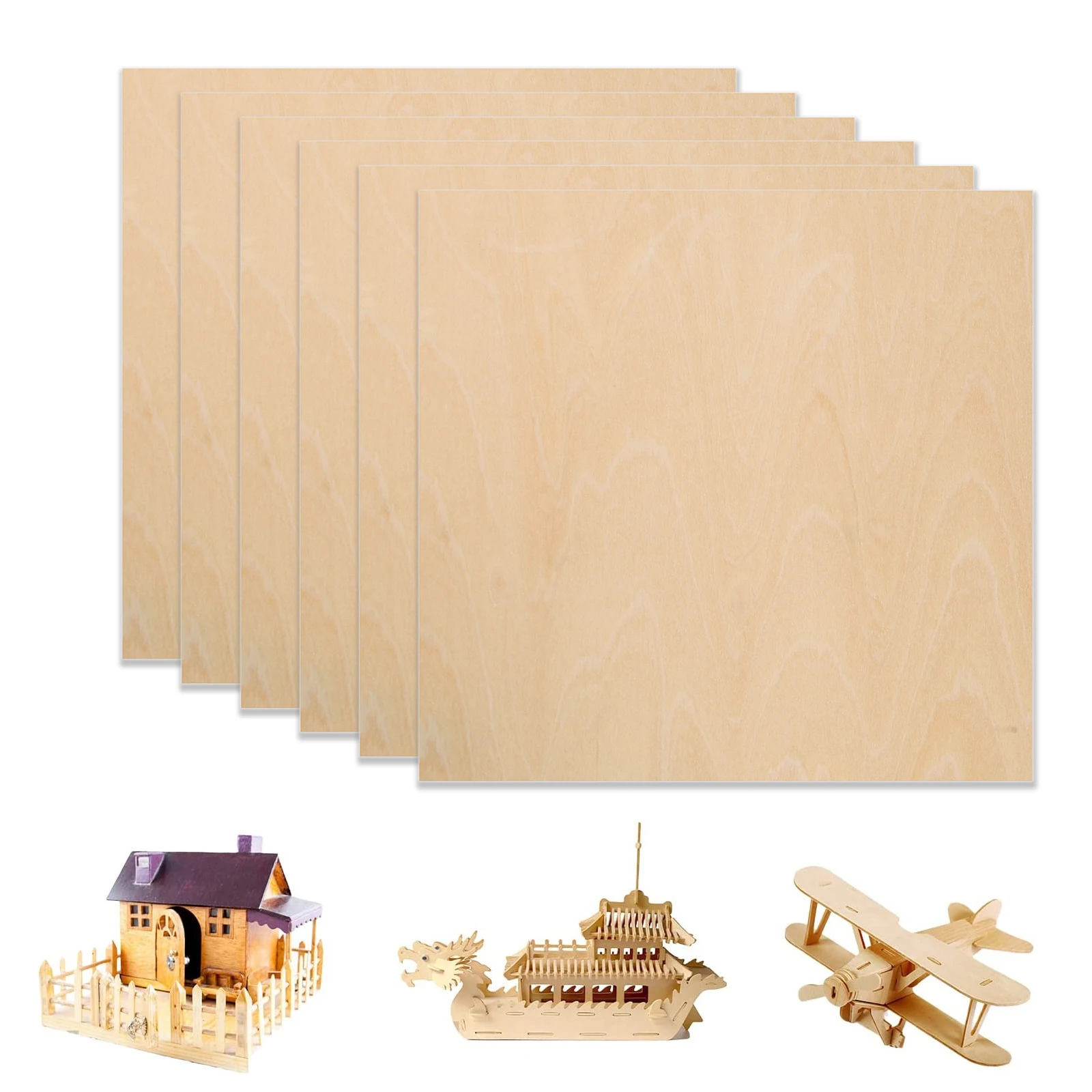 6pcs A4 Plywood Sheets 3mm Thickness (+/- 0.2mm) Basswood Plywood 11.8x11.8 inch for Engraving