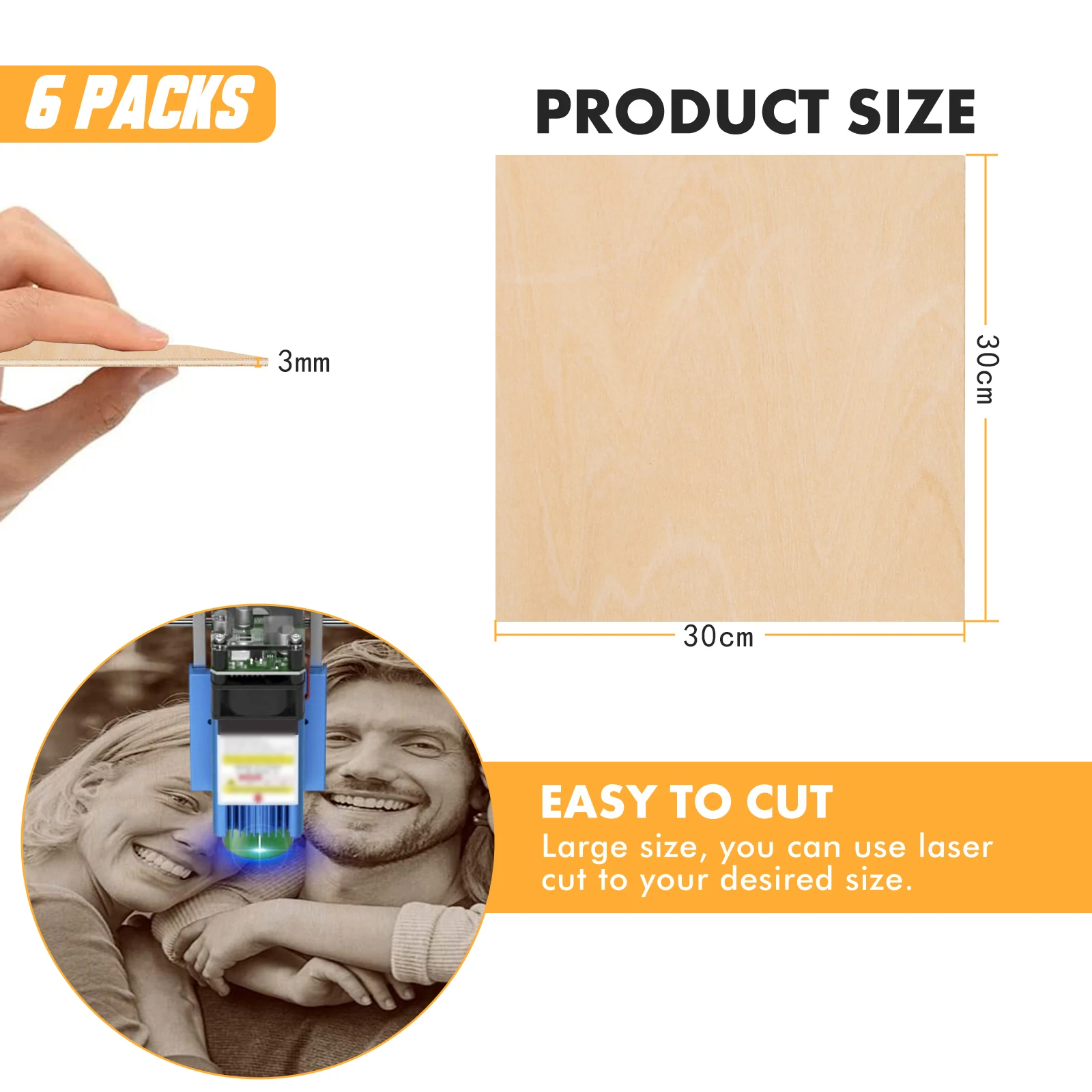 6pcs A4 Plywood Sheets 3mm Thickness (+/- 0.2mm) Basswood Plywood 11.8x11.8 inch for Engraving