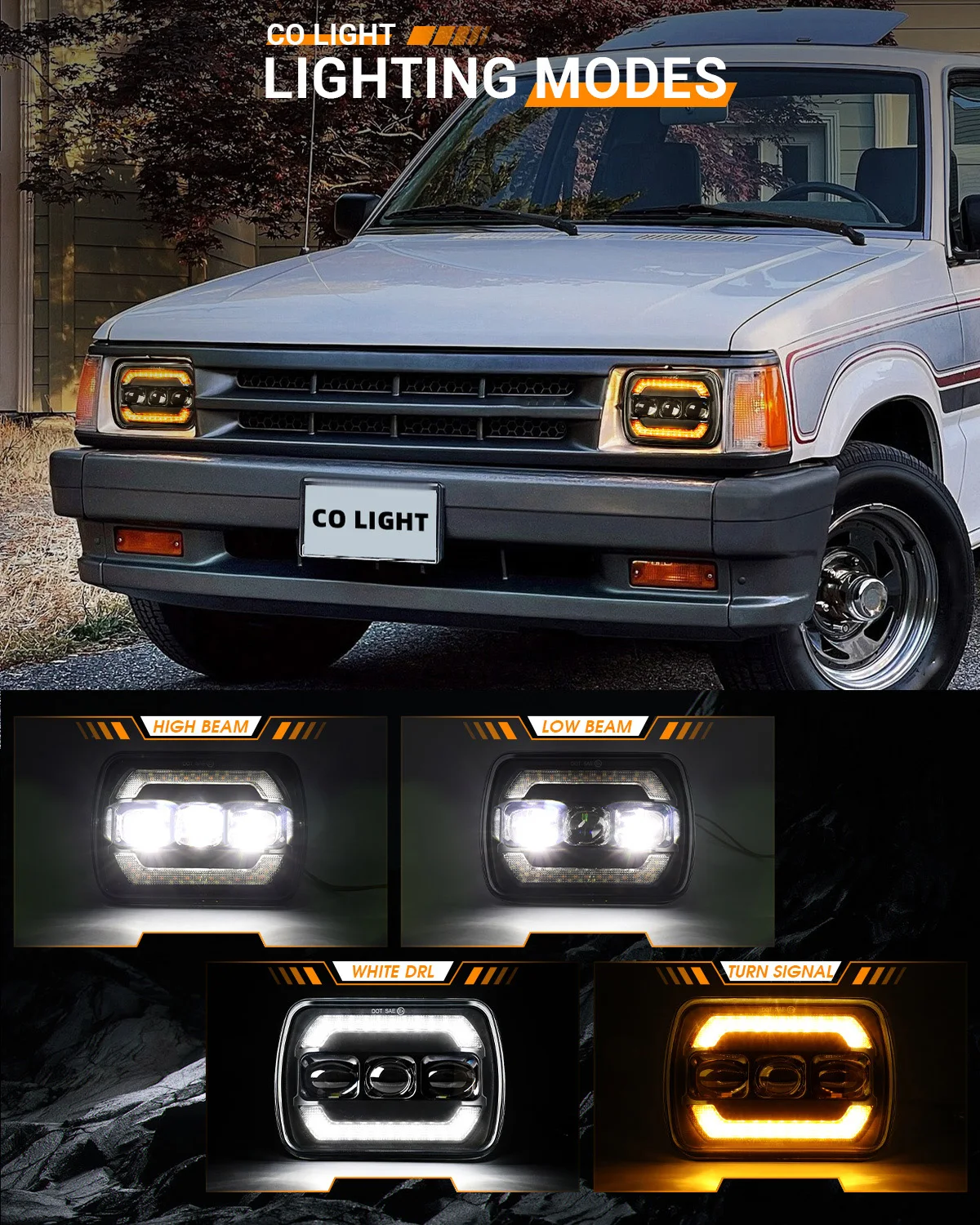 UNISHINE 5x7inch LED Headlights Turn Signal DRL Hi/Low Seal Beam Replace H6054 H5054 Headlight for XJ -Wrangler YJ Trucks 12V off-road use