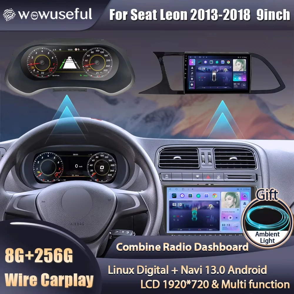 Wowuseful 9'' Car Lcd Digital Cluster For VW Seat Leon 2013-18 Years Dashboard Paneel Cockpit Android player Navigation Radio