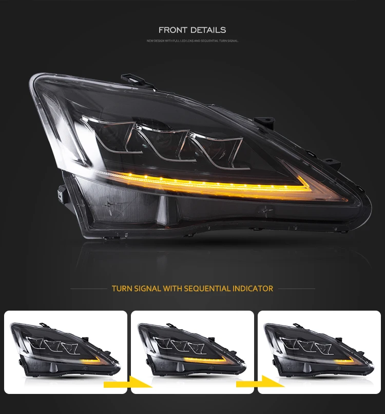 VLAND 2005-2013 Lexus IS250 IS350 IS300 & 2007-2014 ISF LED Headlights 2PCS, E-Mark Certified Headlamps with Sequential Turn Signal, Plug & Play, Front Light Upgrade Replacement