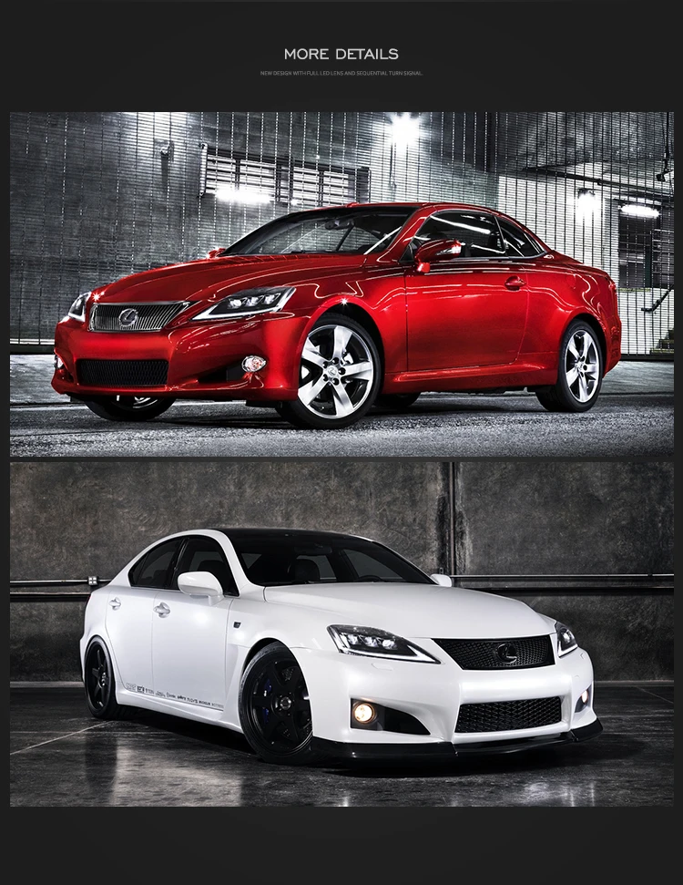 VLAND 2005-2013 Lexus IS250 IS350 IS300 & 2007-2014 ISF LED Headlights 2PCS, E-Mark Certified Headlamps with Sequential Turn Signal, Plug & Play, Front Light Upgrade Replacement