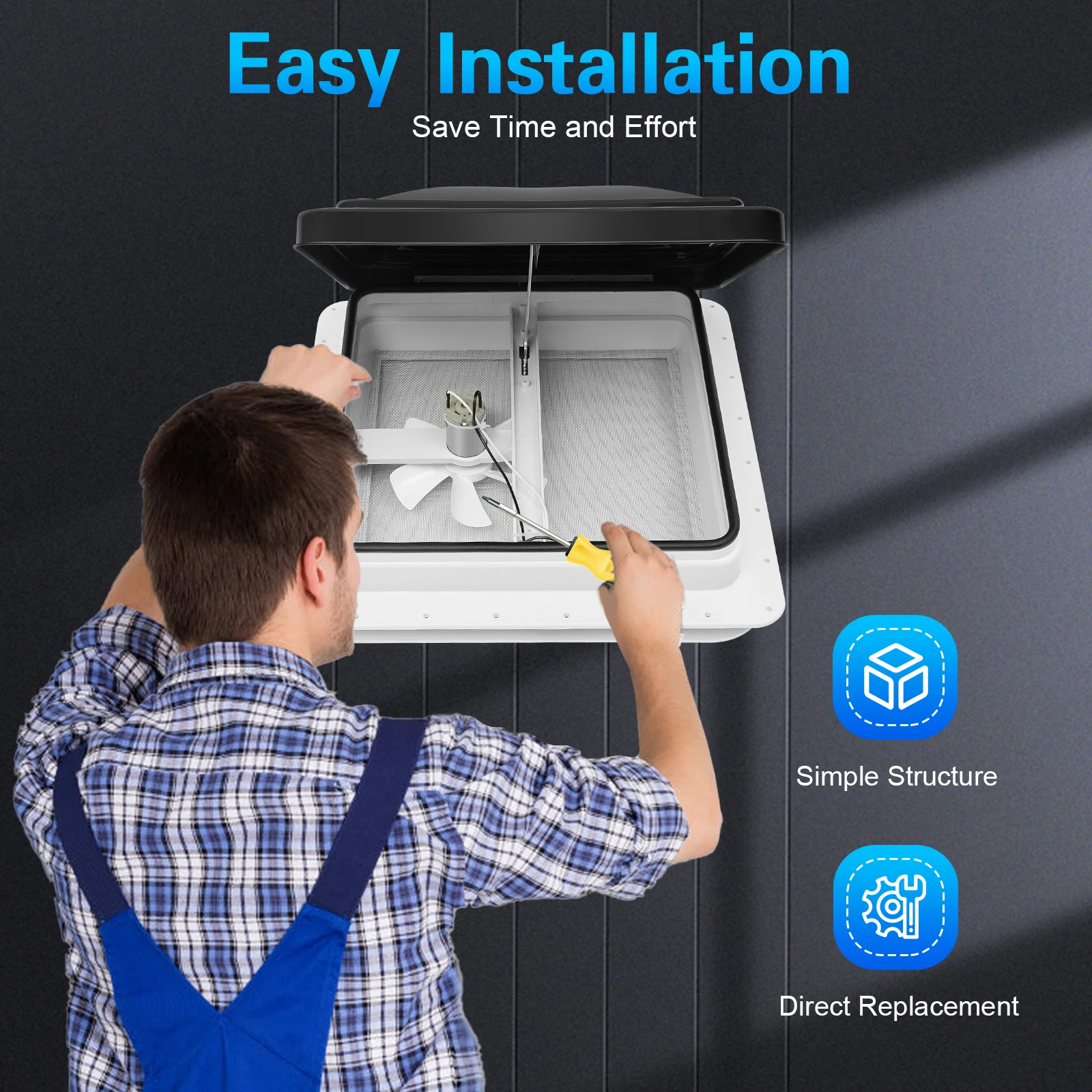 Roof Vent Skylight 42 x 42 cm, Dekalin Sealant + Screws for Caravans or Motorhomes