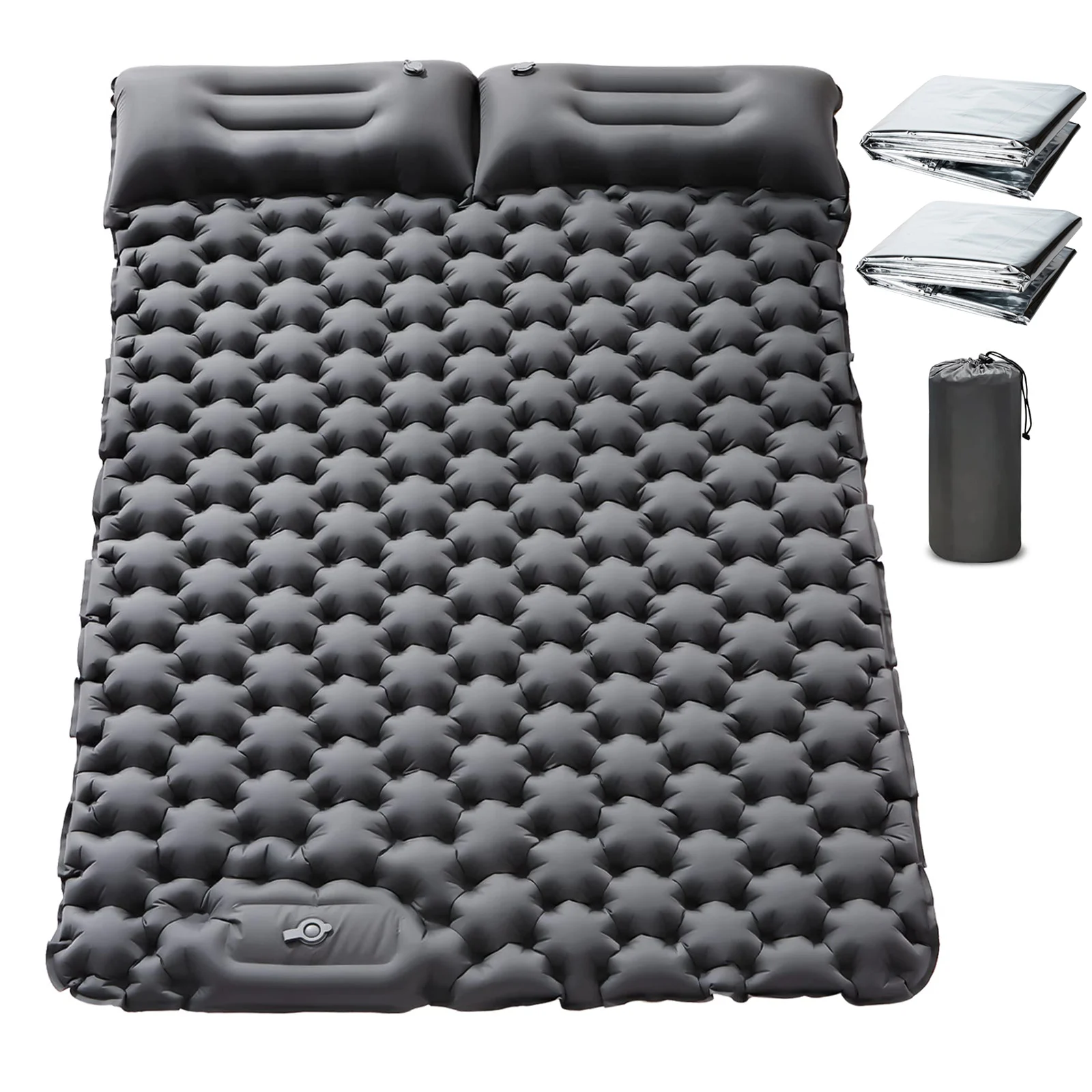 Double Inflatable Camping Sleeping Pad, with Pillow Built-in Foot Pump for Outdoor Backpacking Hiking Portable Camping Pad