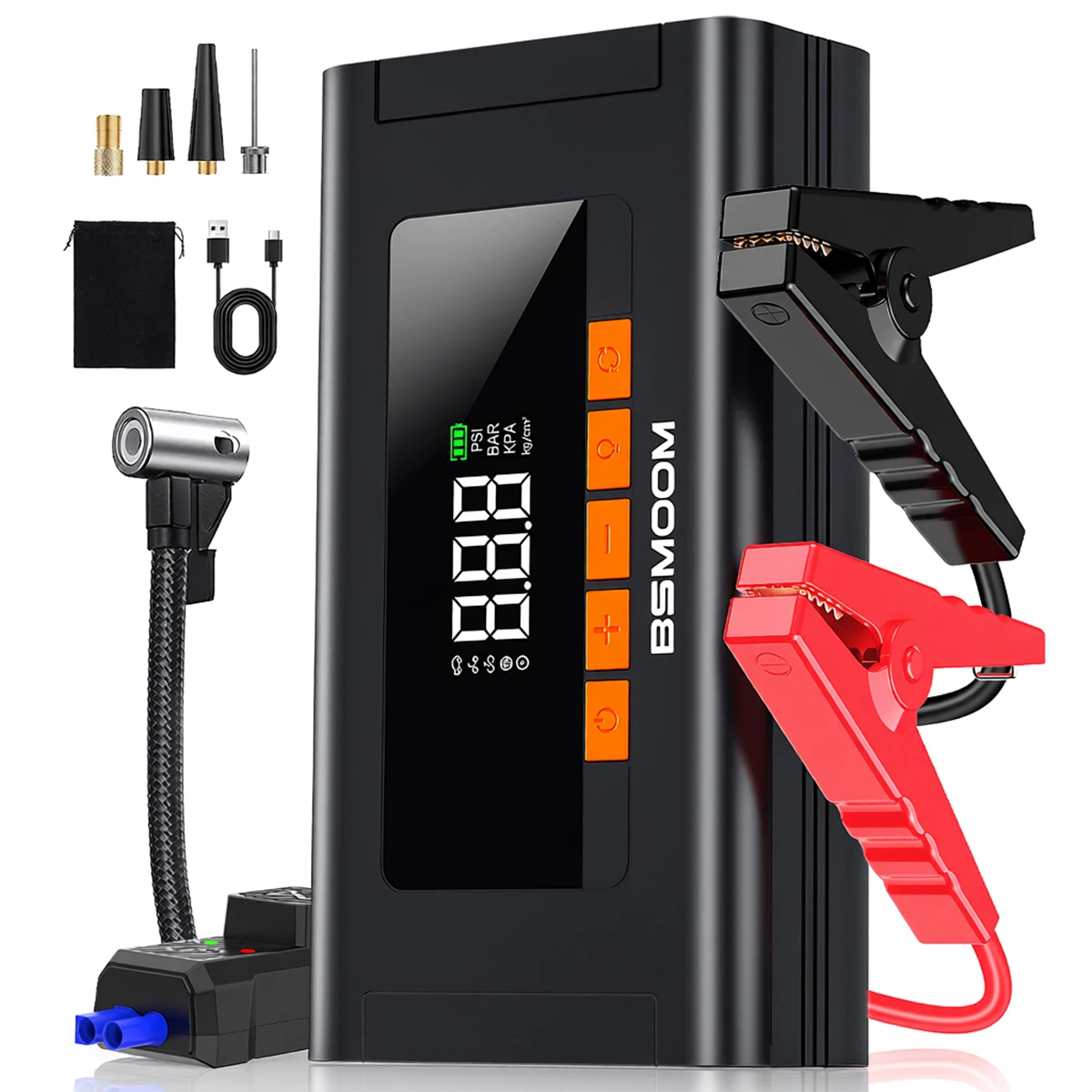 1500A peak Car Jump Starter with Air Compressor, 2in1 Car Emergency Starter Power Supply, 150PSI Digital Tire Pump, Air Compressor, Power Bank, Portable Battery Charger, 12V Jump Box Car Battery Jump Starter with LED Light, Emergency Auto Tool