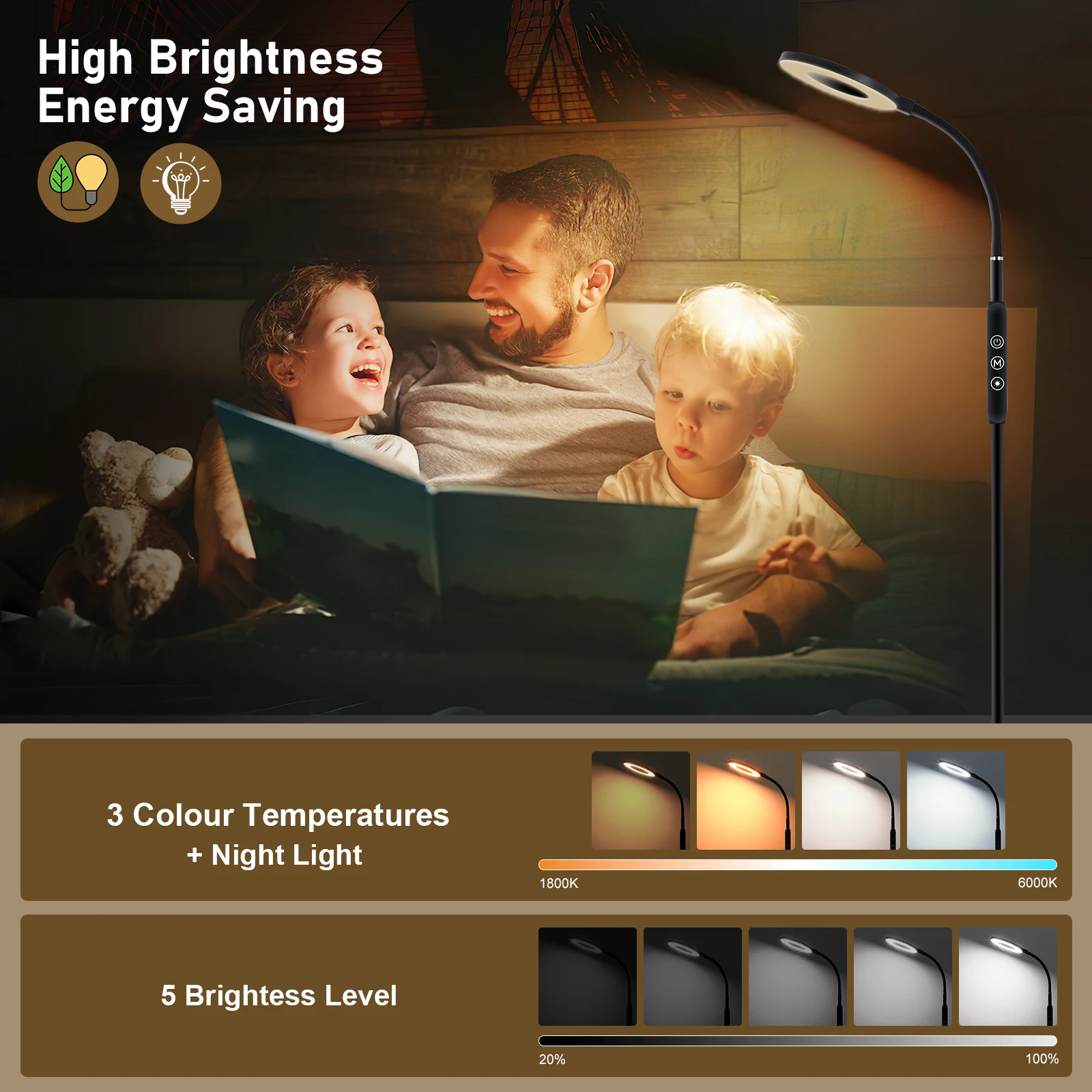 Multifunctional Dimmable Floor Lamp, 360° Rotating Design, 1800K-6000K, Night Light & Memory Function