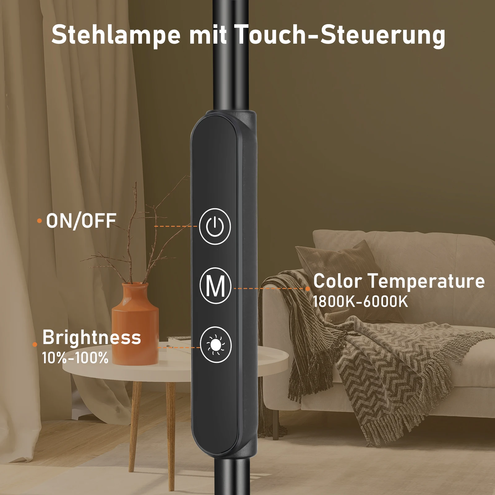 Multifunctional Dimmable Floor Lamp, 360° Rotating Design, 1800K-6000K, Night Light & Memory Function