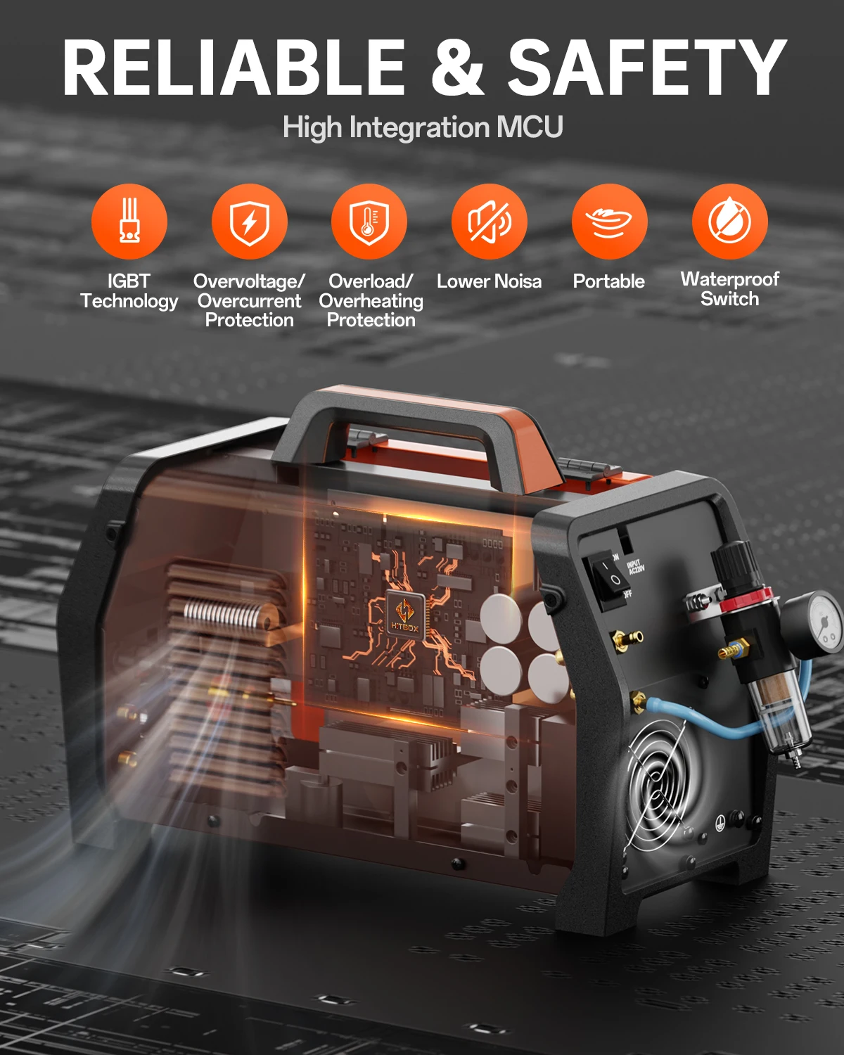 HITBOX HBMC270 Aluminium MIG Welder With Synergistic Control 6 in 1 Stick MMA ARC HF TIG CUT Gas/Gasless MIG Spot Welding for Aluminum Stainless Steel Cutter Large LED Display IGBT Inverter Great for Beginners