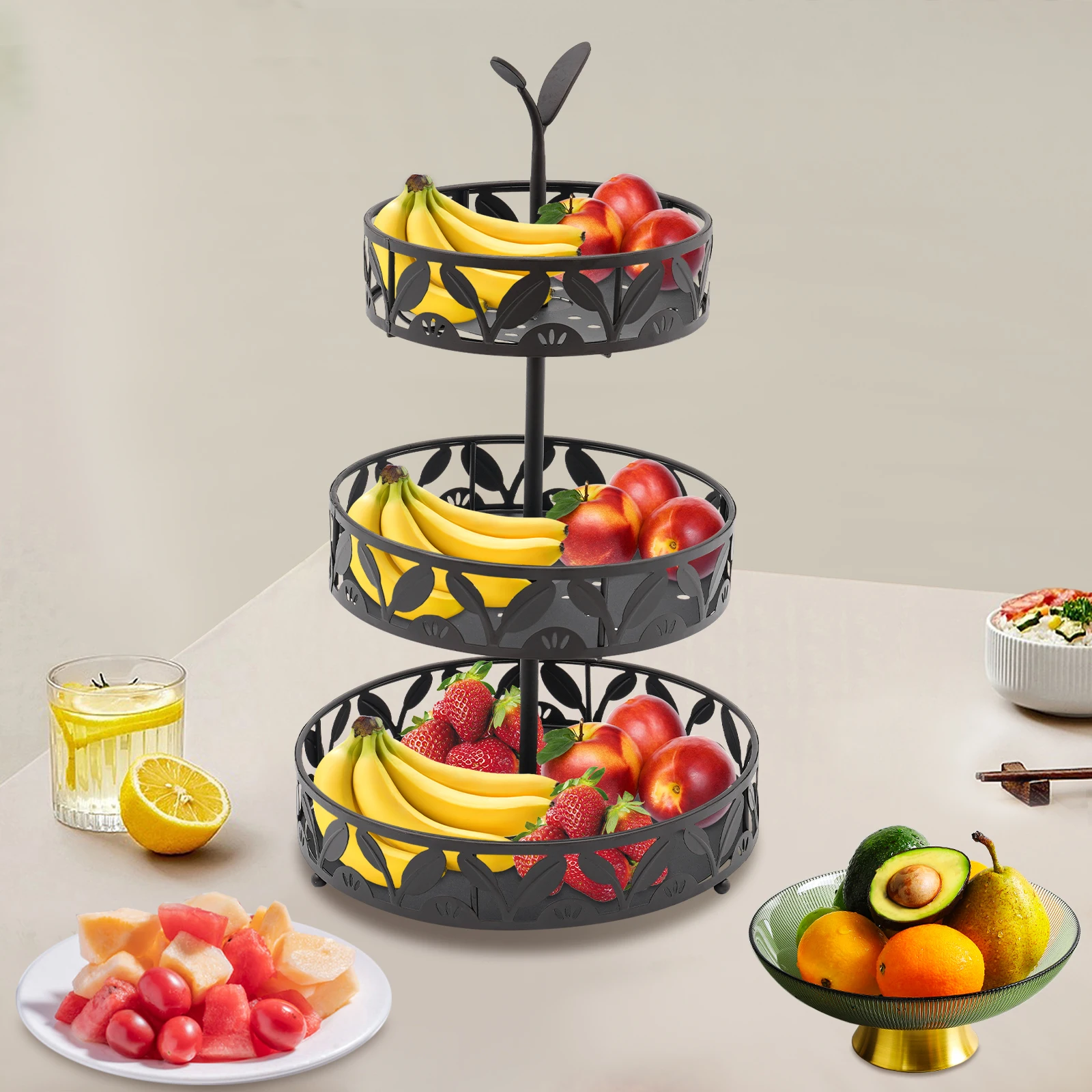 3 Tier Build To Last Fruit Bowl Holder Excellent Load Capacity Fruit Storage Basket for Dressers/Bathrooms/College Dormitories