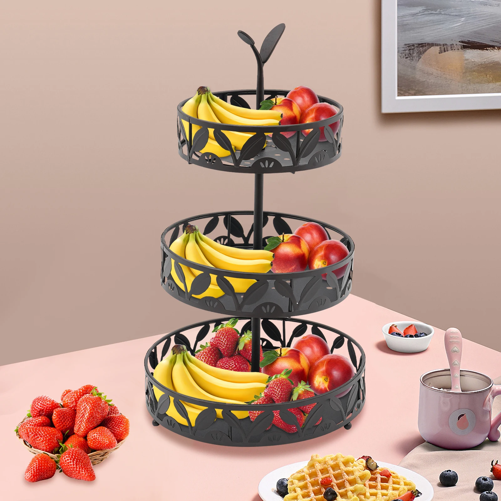 3 Tier Build To Last Fruit Bowl Holder Excellent Load Capacity Fruit Storage Basket for Dressers/Bathrooms/College Dormitories