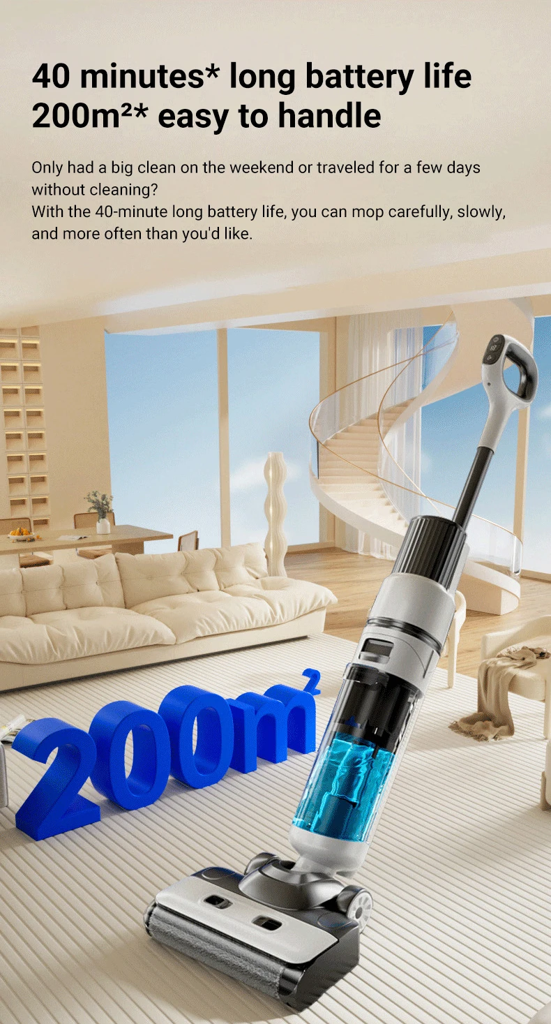 DIVEDEER 15000Pa Wireless Wet Dry Vacuum Cleaner Smart Cordless Mop Floor Cleaner Self-Cleaning Auto Suction Floor Washer