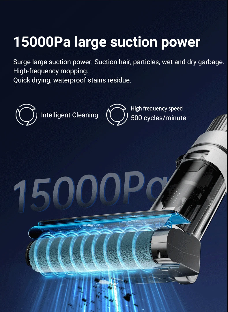 DIVEDEER 15000Pa Wireless Wet Dry Vacuum Cleaner Smart Cordless Mop Floor Cleaner Self-Cleaning Auto Suction Floor Washer
