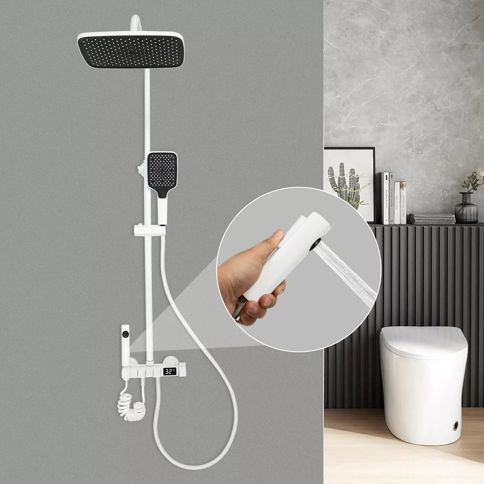 NPT 1/2'' Weiß Duschsystem Duscharmatur Regendusche Duschset Massage Mit Handbrause