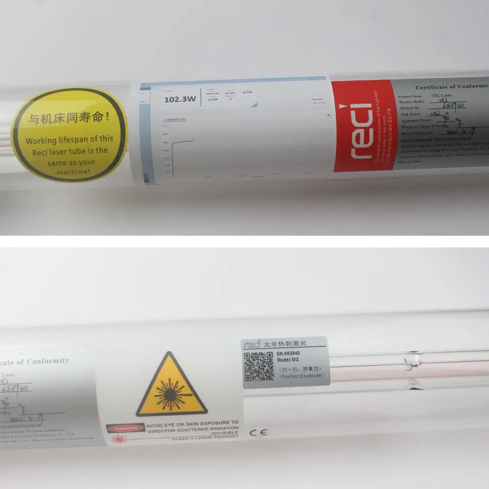 100W Reci W2 CO2 Laser Tube Dia.80mm/65mm Wooden Box Packing CO2 Laser Engraving Cutting Machine Laser Tube Woodworking EU Stock