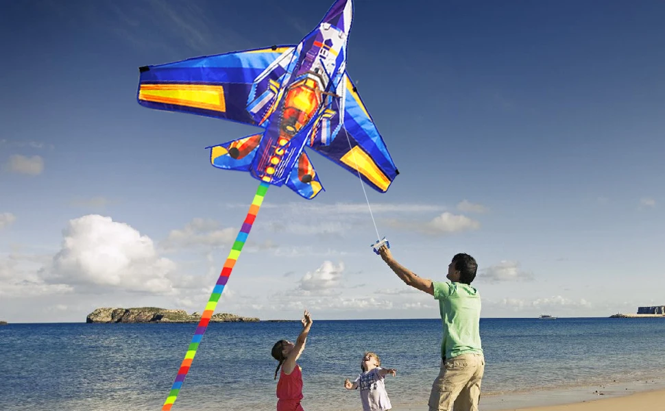 New Outdoor Fun Sport  Blue Plane Kite Beginner Kites For Adults And Kids Come With String And Handle