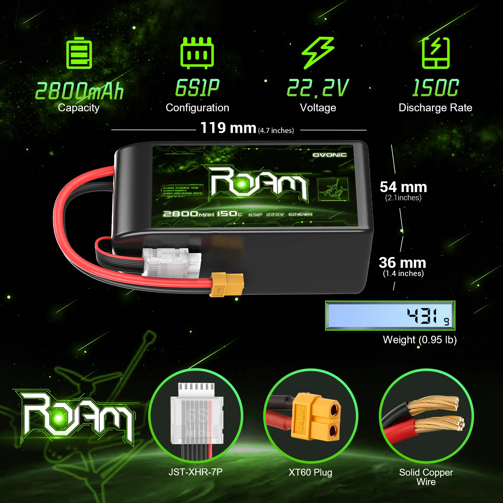 OVONIC 6S Lipo Battery 2800mAh 22.2V 150C with XT60 Plug for RC Truck Truggy Buggy Tank RC Car Racing Hobby