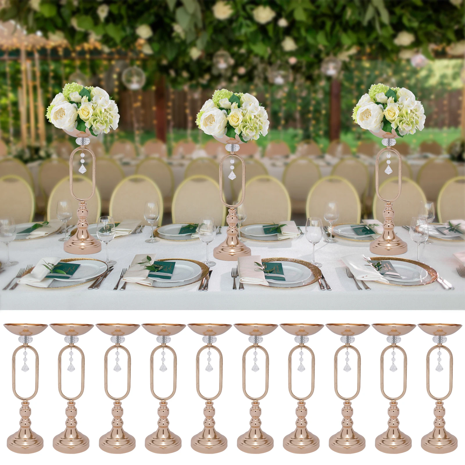 Exquisite Gold Tall Wedding Flower Vase with Mirror-Like Surface, Durable Iron Construction, Perfect for Weddings and Home