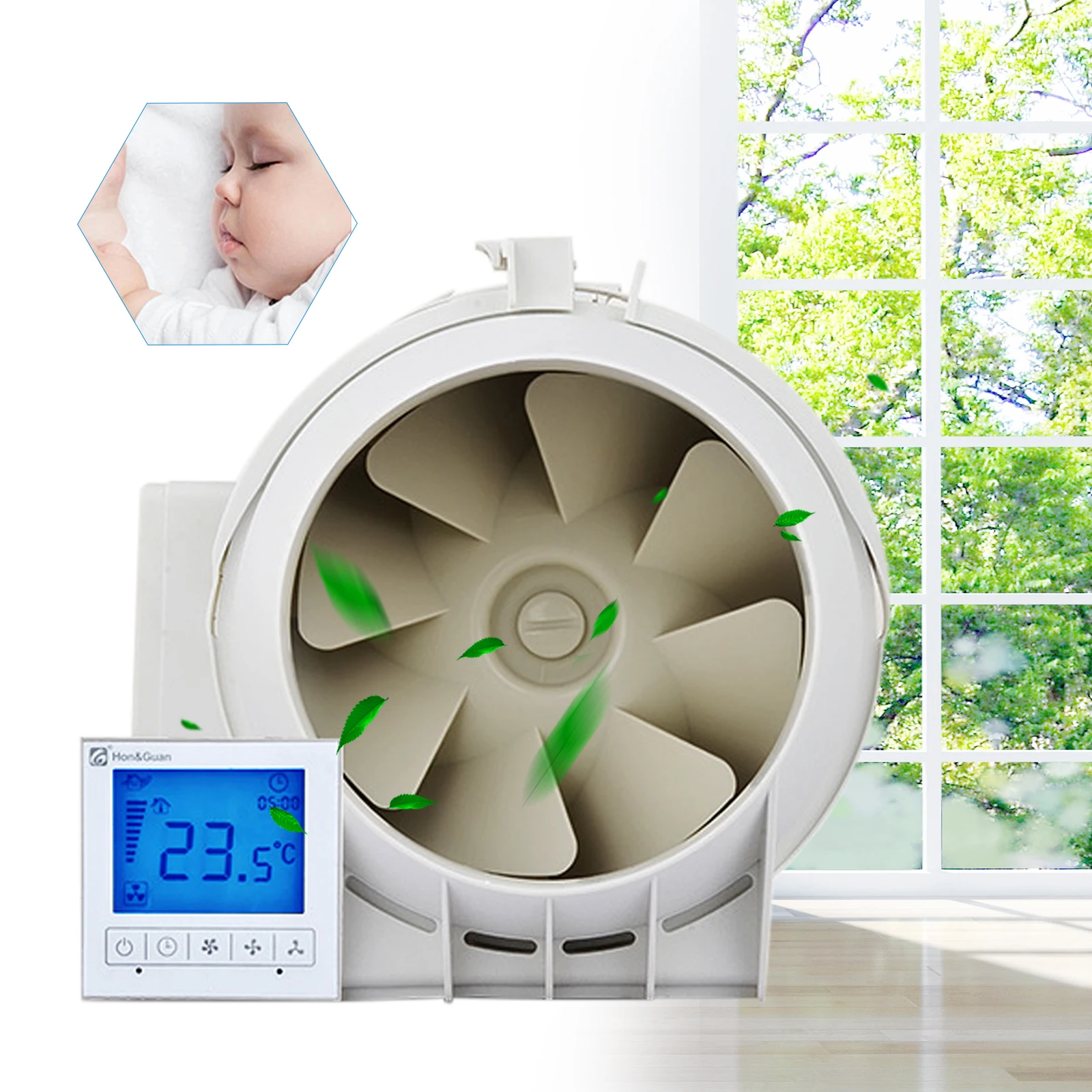 Exhaust Fan, High-Quality Rotor Motor with Aluminum Casing, Low Noise (29/31/33 dB), Efficient Ventilation, Adjustable Speeds
