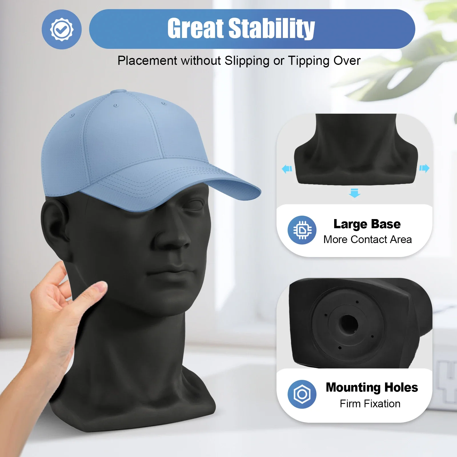 50cm Male Model Head PVC Wig Head Decorative Head Mannequin Head Hat Glasses for Wigs, Hats, Turbans, Necklaces and Hairstyles