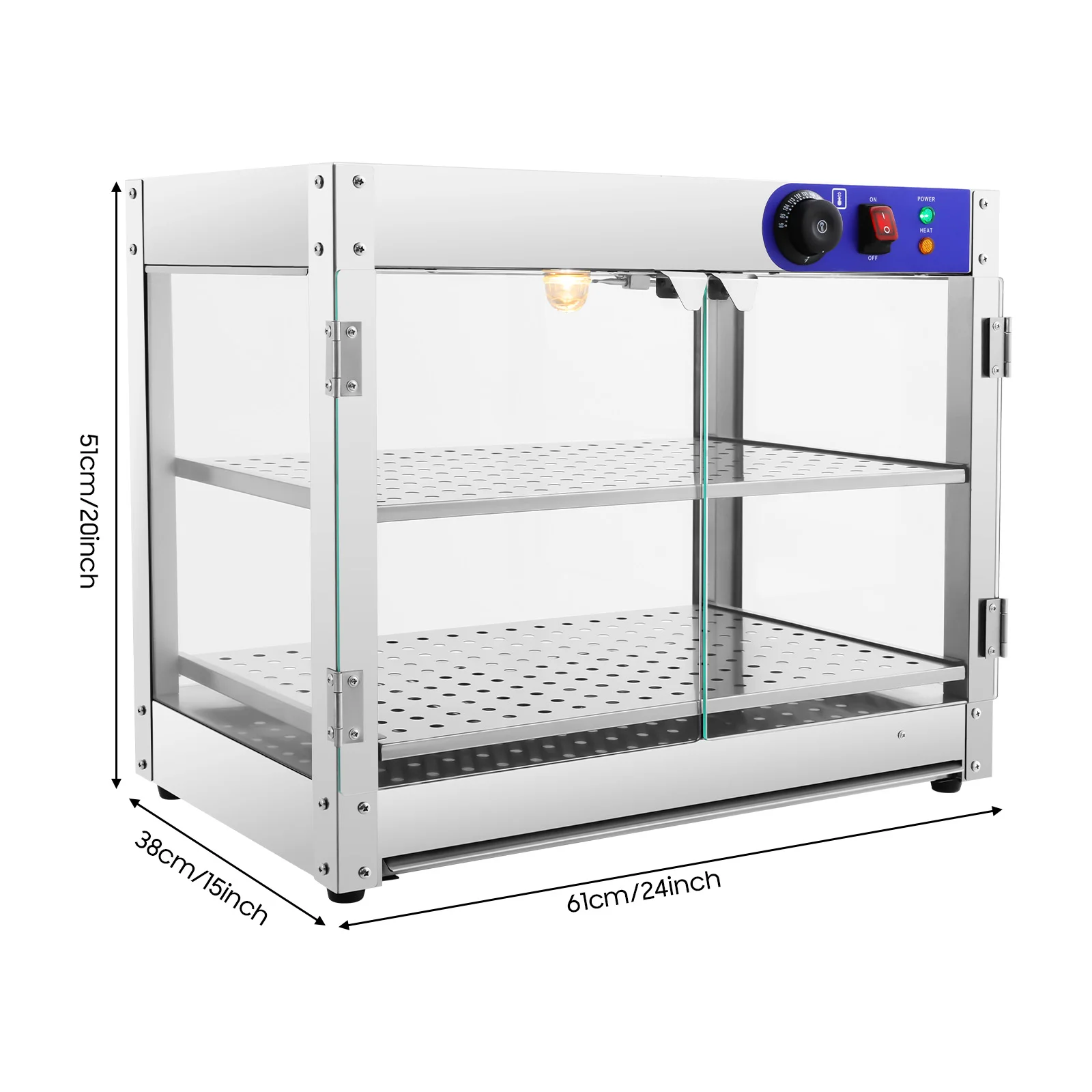 2 Tiers Food Warmer Display Cabinet with Food Clip, 800W Stainless Steel Food Buffet Counter for Restaurants 220V