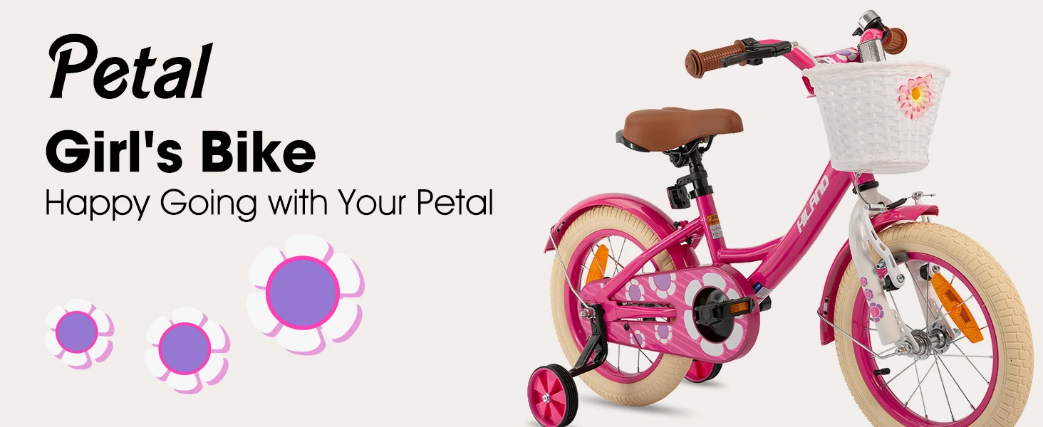 Hiland 12/14/16 Inch Children's Bicycle, 3-7 Years Girls Bicycle with Basket Stabilisers, Various Colours