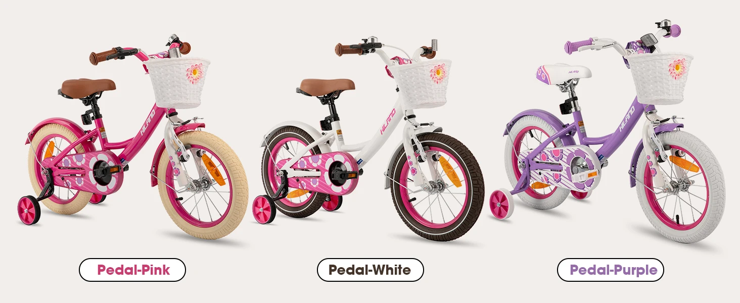 Hiland 12/14/16 Inch Children's Bicycle, 3-7 Years Girls Bicycle with Basket Stabilisers, Various Colours