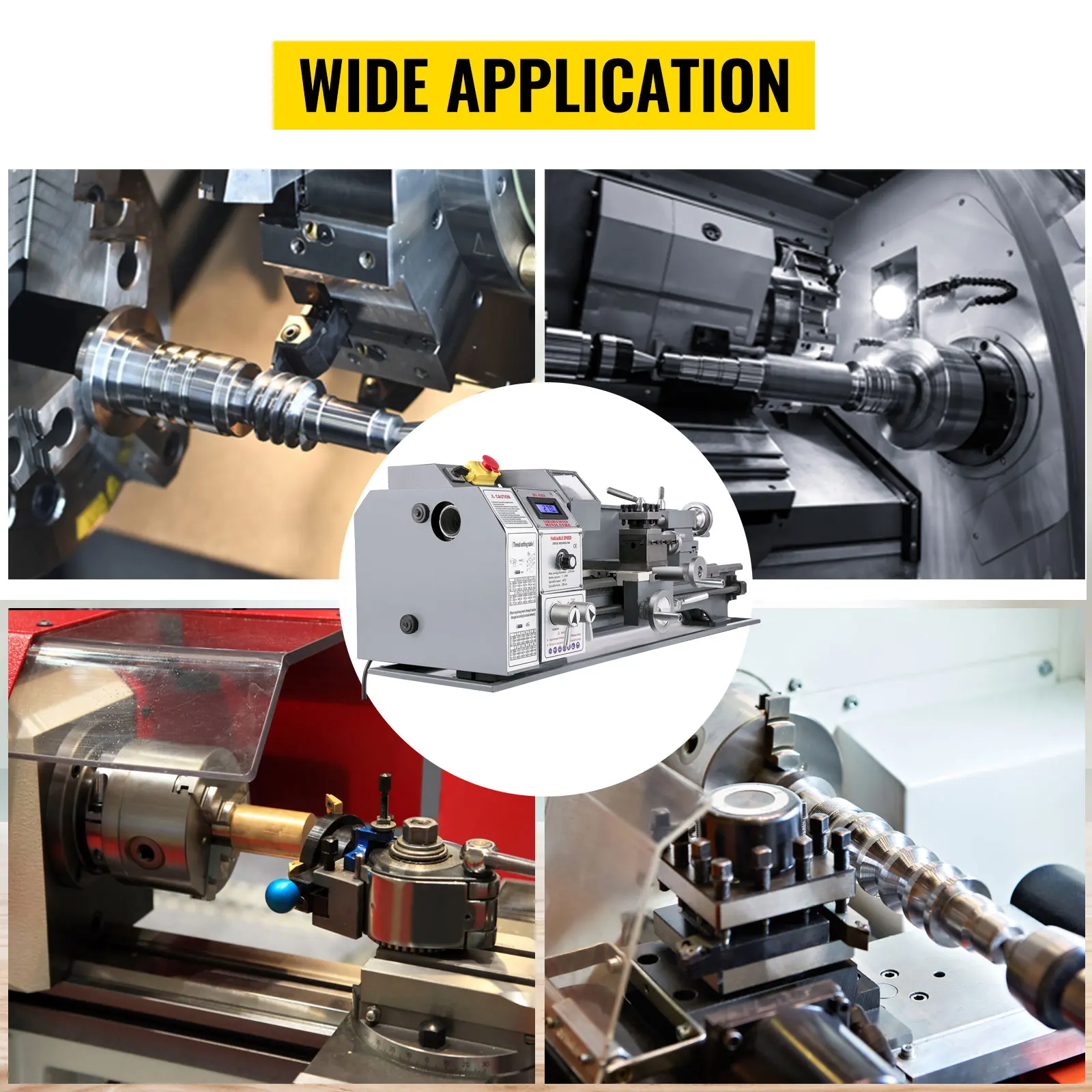 SucceBuy Metal Lathe 220 x 600MM 750W Infinitely Variable Speed Mini Lathe Machine LED Screen for Counter Face Turning Driling