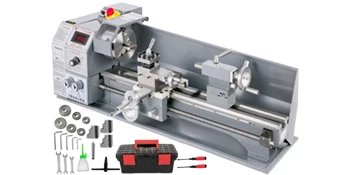 SucceBuy Metal Lathe 220 x 600MM 750W Infinitely Variable Speed Mini Lathe Machine LED Screen for Counter Face Turning Driling