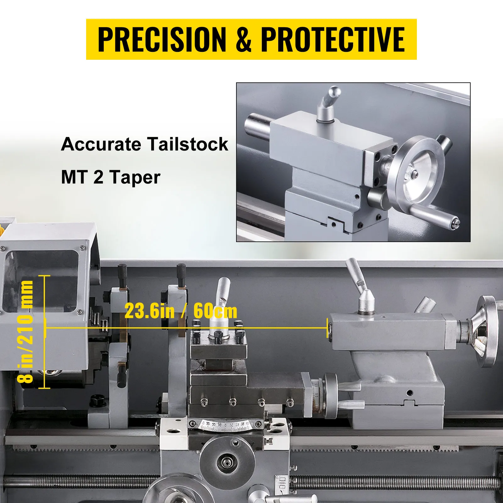 SucceBuy Metal Lathe 220 x 600MM 750W Infinitely Variable Speed Mini Lathe Machine LED Screen for Counter Face Turning Driling