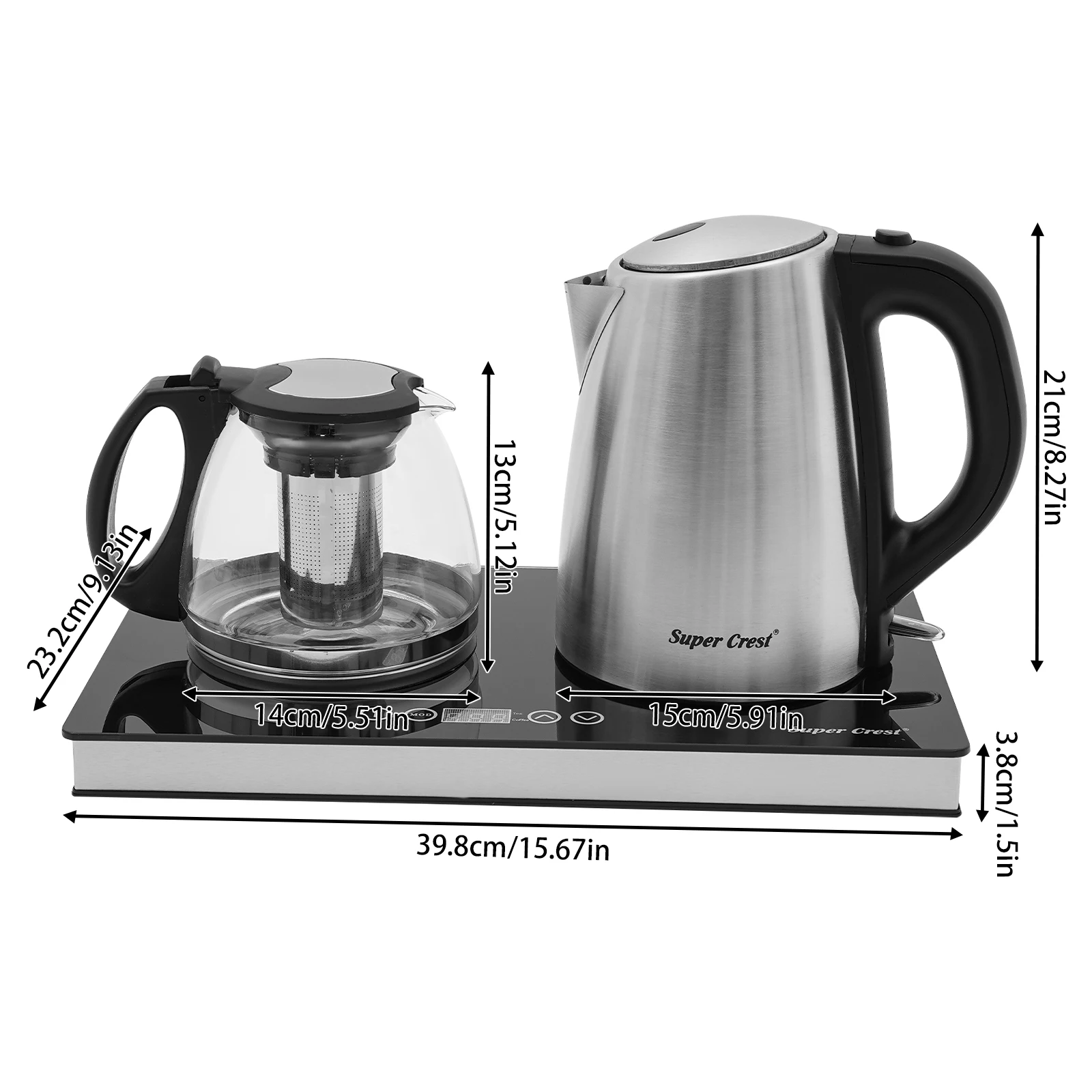 Dual Electric Kettle Set with 0.48Gal & 0.26Gal Capacity, 1800W Power, Overheat Protection, Touch Screen, Fast Boiling