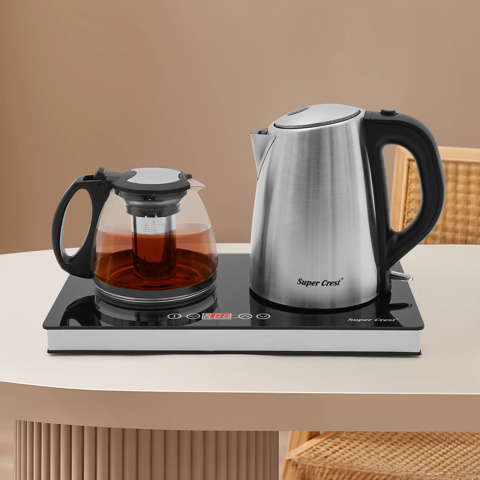 Dual Electric Kettle Set with 0.48Gal & 0.26Gal Capacity, 1800W Power, Overheat Protection, Touch Screen, Fast Boiling
