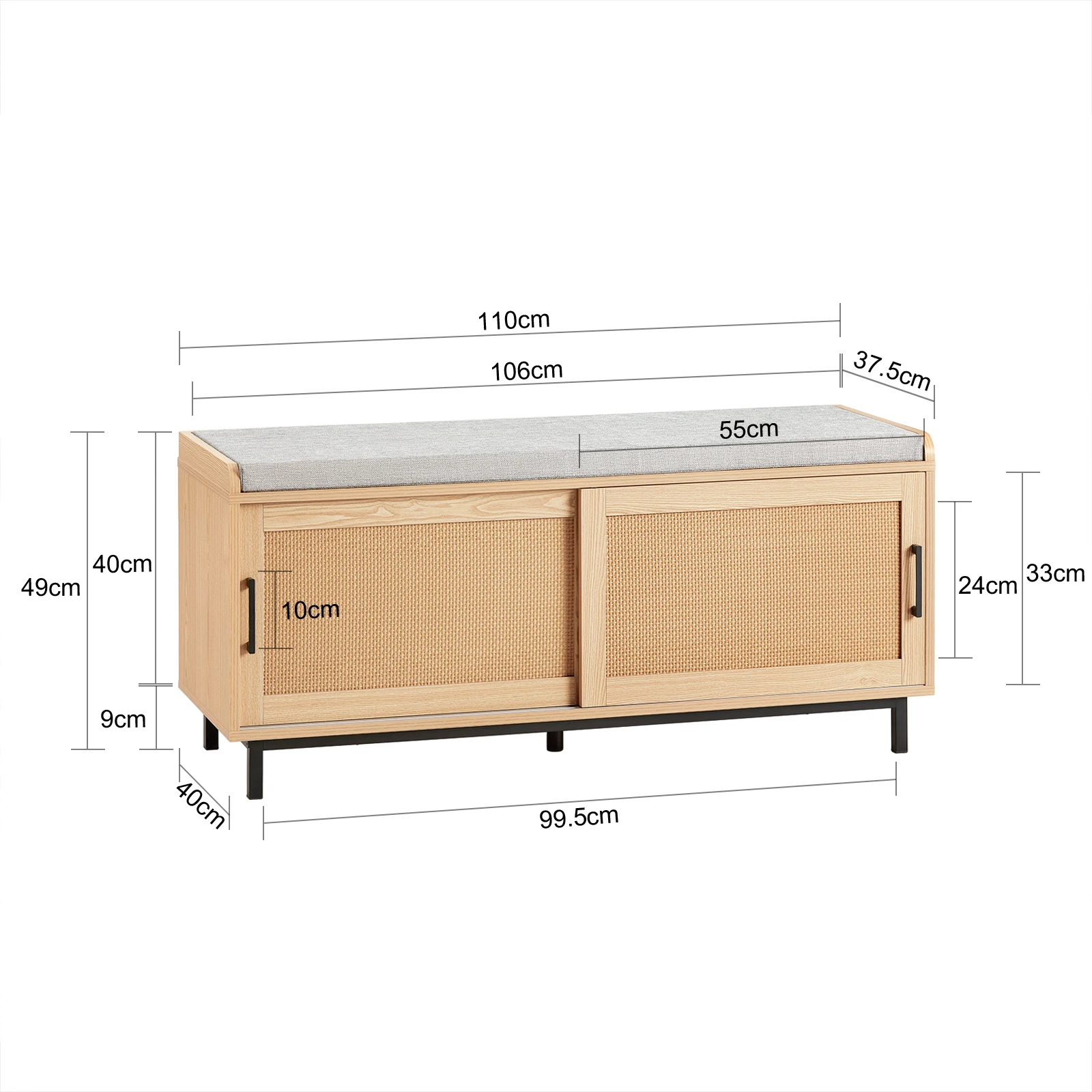 SoBuy FSR154-N Shoe bench with seat plank with sliding doors Bench with storage seat chest of drawers shoe rack narrow