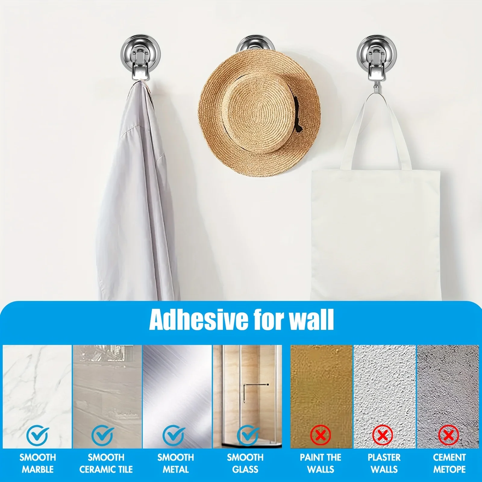 No-punch vacuum hook glass wall-mounted seamless bathroom kitchen hook
