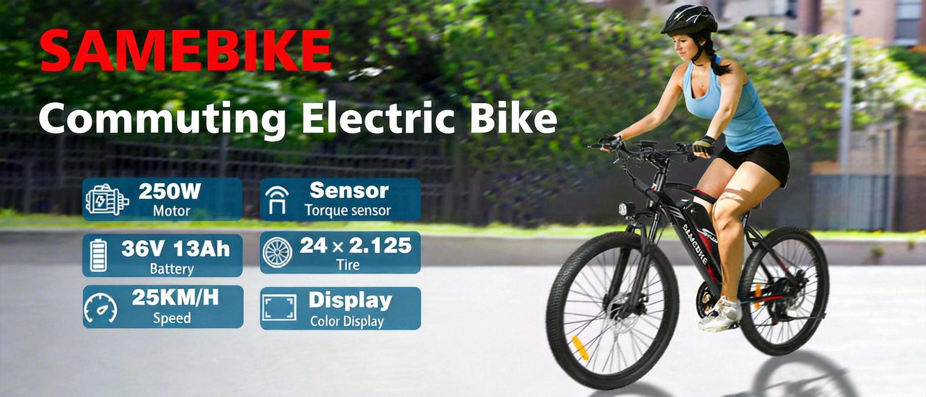 Samebike EBE2 Electric Bicycle 250W Adults 24 Inch Mountain Bike with 36V 13Ah Removable Battery