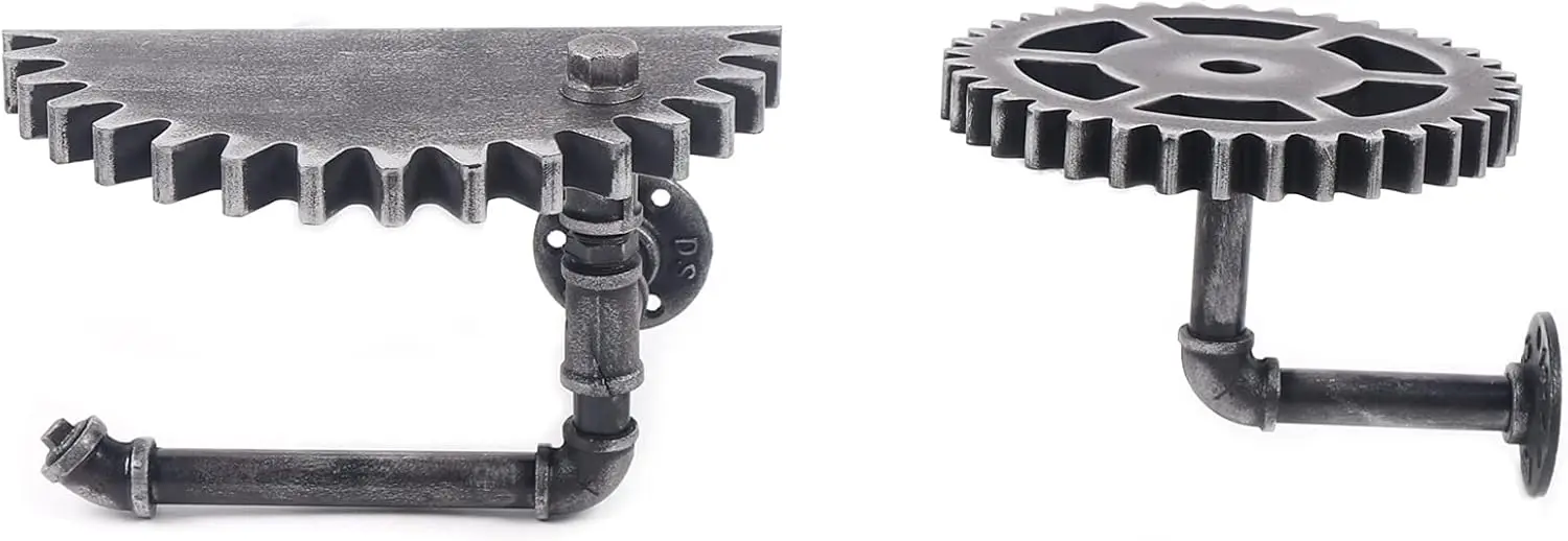 2Piece Floating Shelves Retro Industrial Iron Water Pipe Gear Design Wall Shelf Water Pipe Ledge Floating Shelf for Home Kitchen