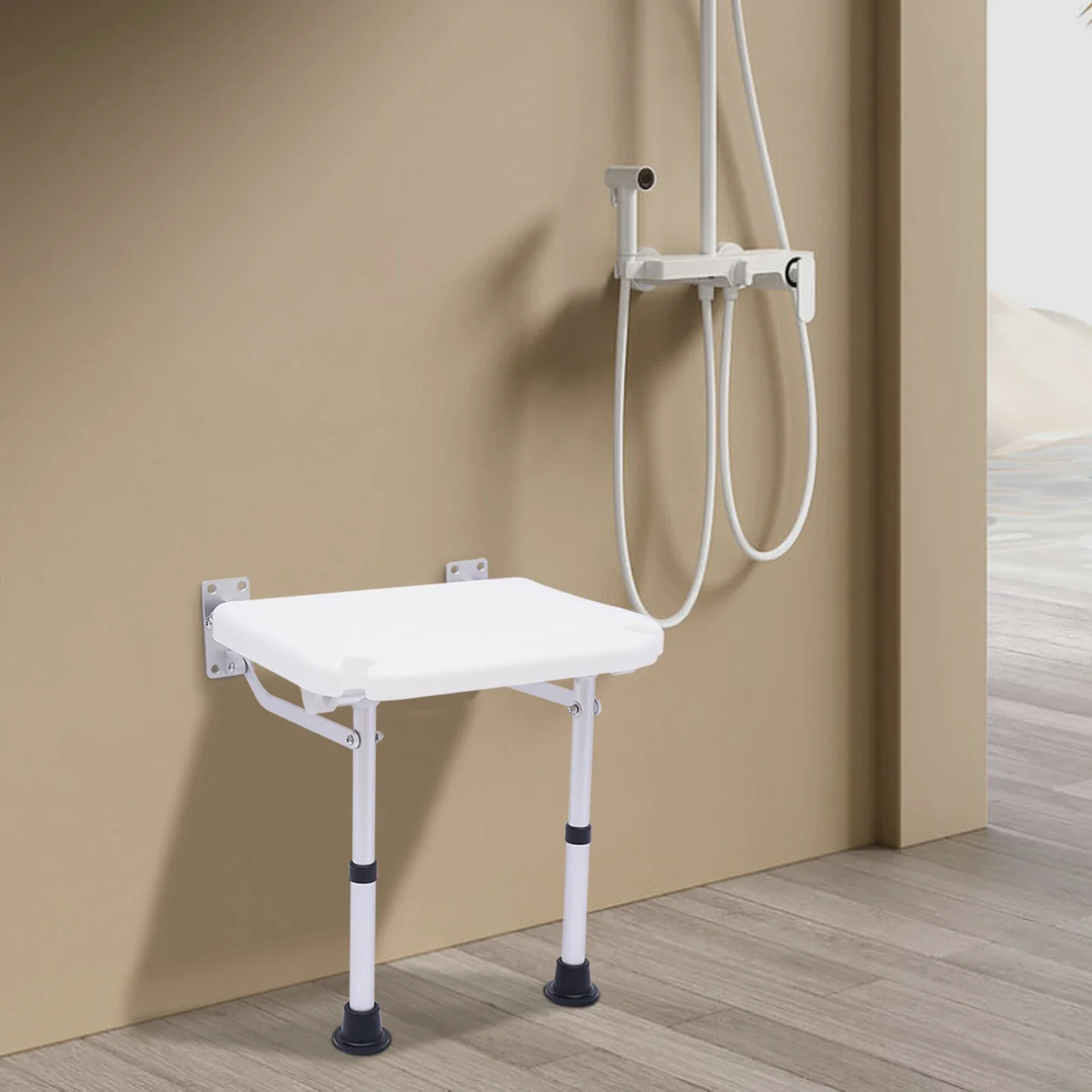 Wall Mounted Folding Shower Seat Adjustable Height 220lbs Capacity Foldable for Bathroom Elderly Foldable Shower Bench